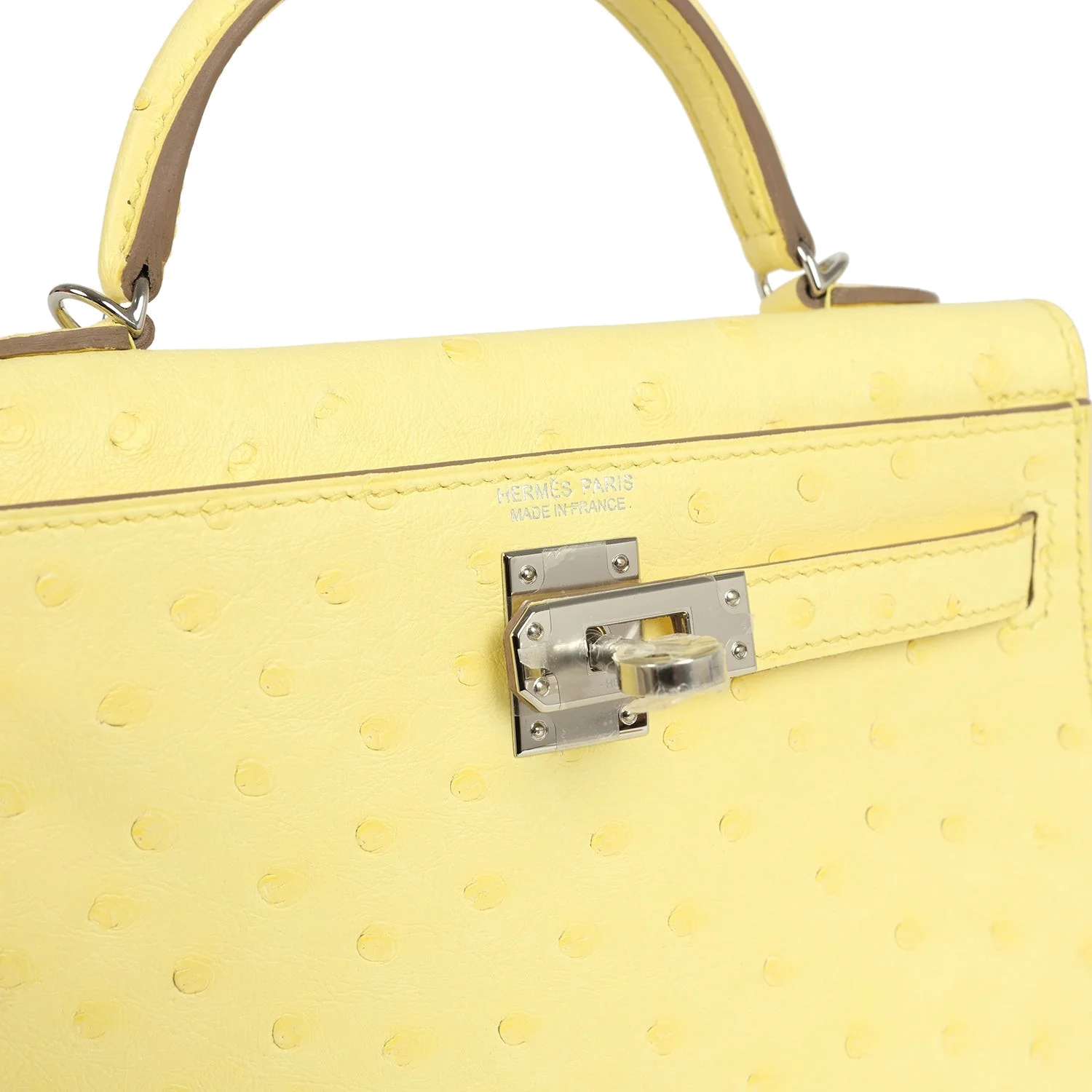 Hermes Kelly Sellier 20 Limoncello Ostrich Palladium Hardware — фото 8