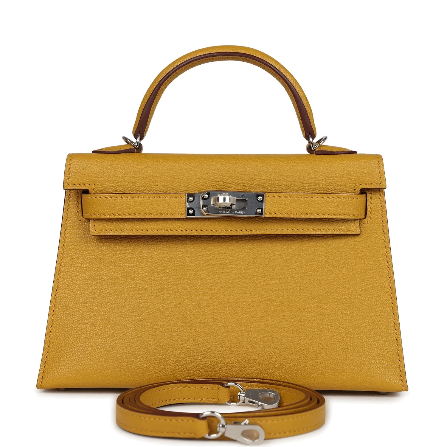 Hermes Kelly Sellier 20 Jaune Ambre Verso Chèvre Mysore Palladium Hardware