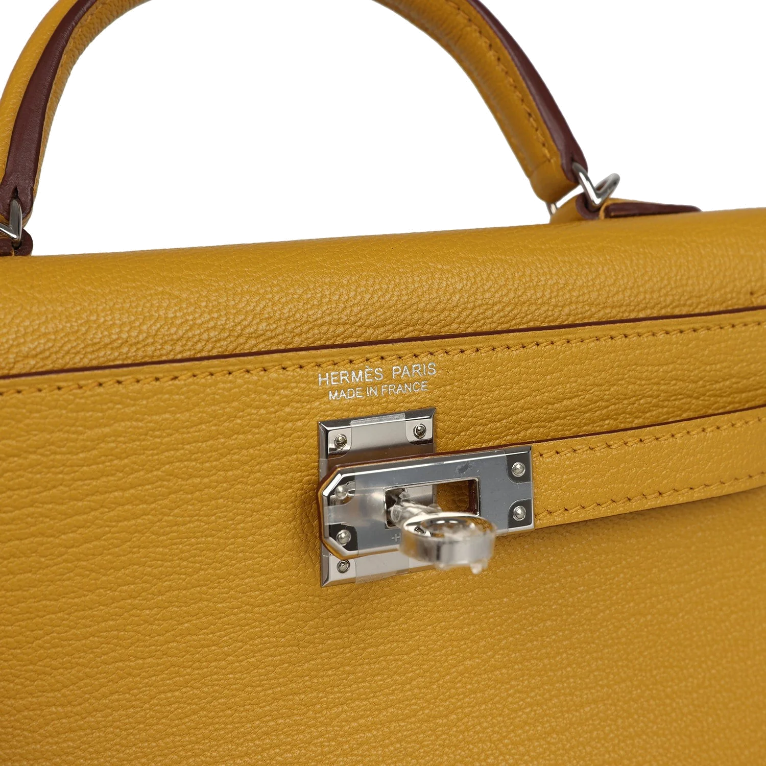 Hermes Kelly Sellier 20 Jaune Ambre Verso Chèvre Mysore Palladium Hardware — фото 8