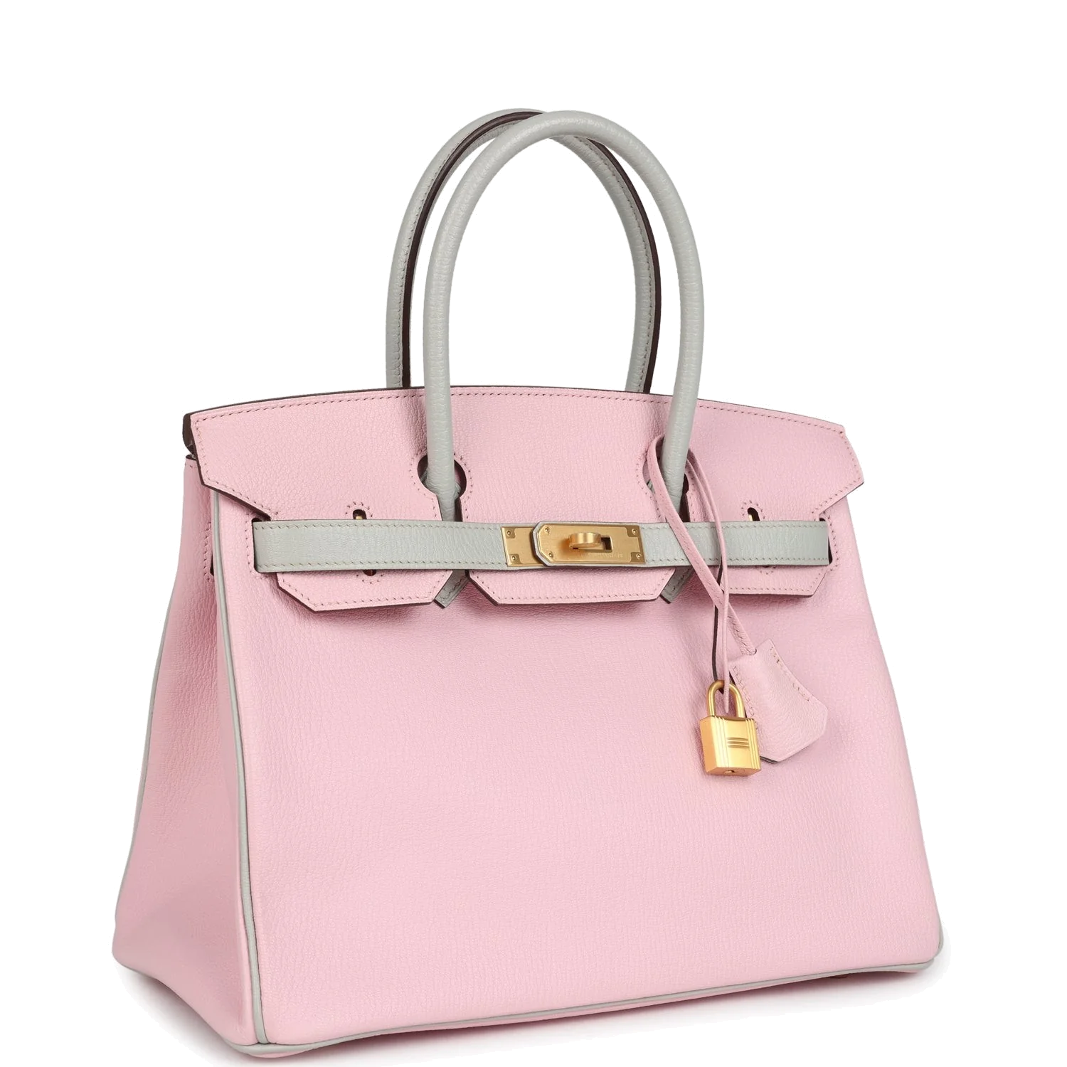 Hermes Special Order (HSS) Birkin 30 Rose Sakura and Gris Perle Chevre Brushed Gold Hardware Розовый Сакура — фото 3