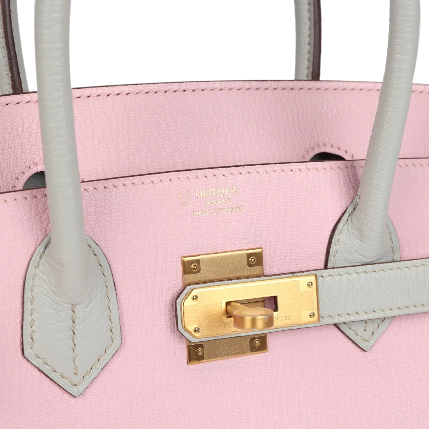 Hermes Special Order (HSS) Birkin 30 Rose Sakura and Gris Perle Chevre Brushed Gold Hardware Розовый Сакура — фото 8