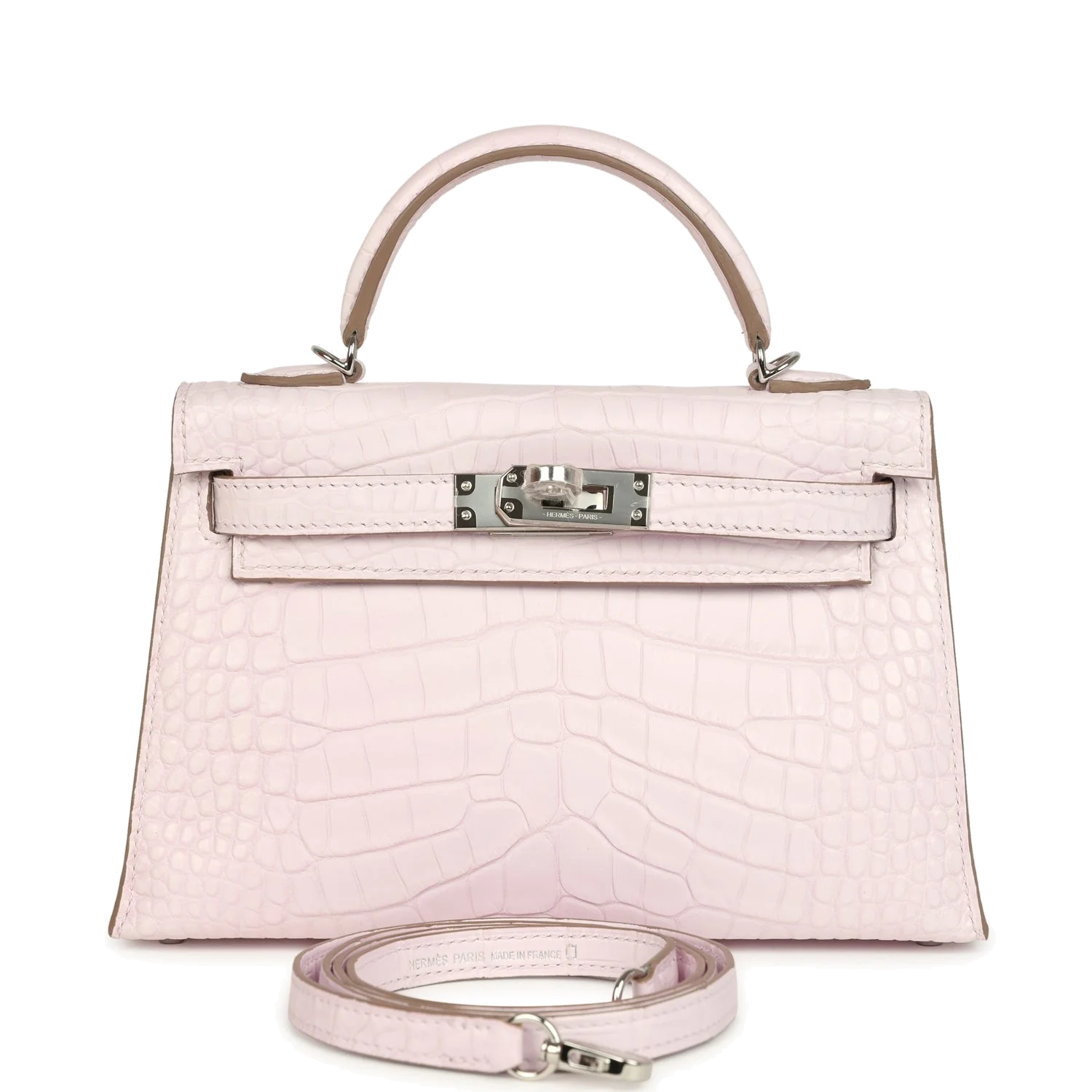 Hermes Kelly Sellier 20 Mauve Pale Boreal Satin Alligator Palladium Hardware