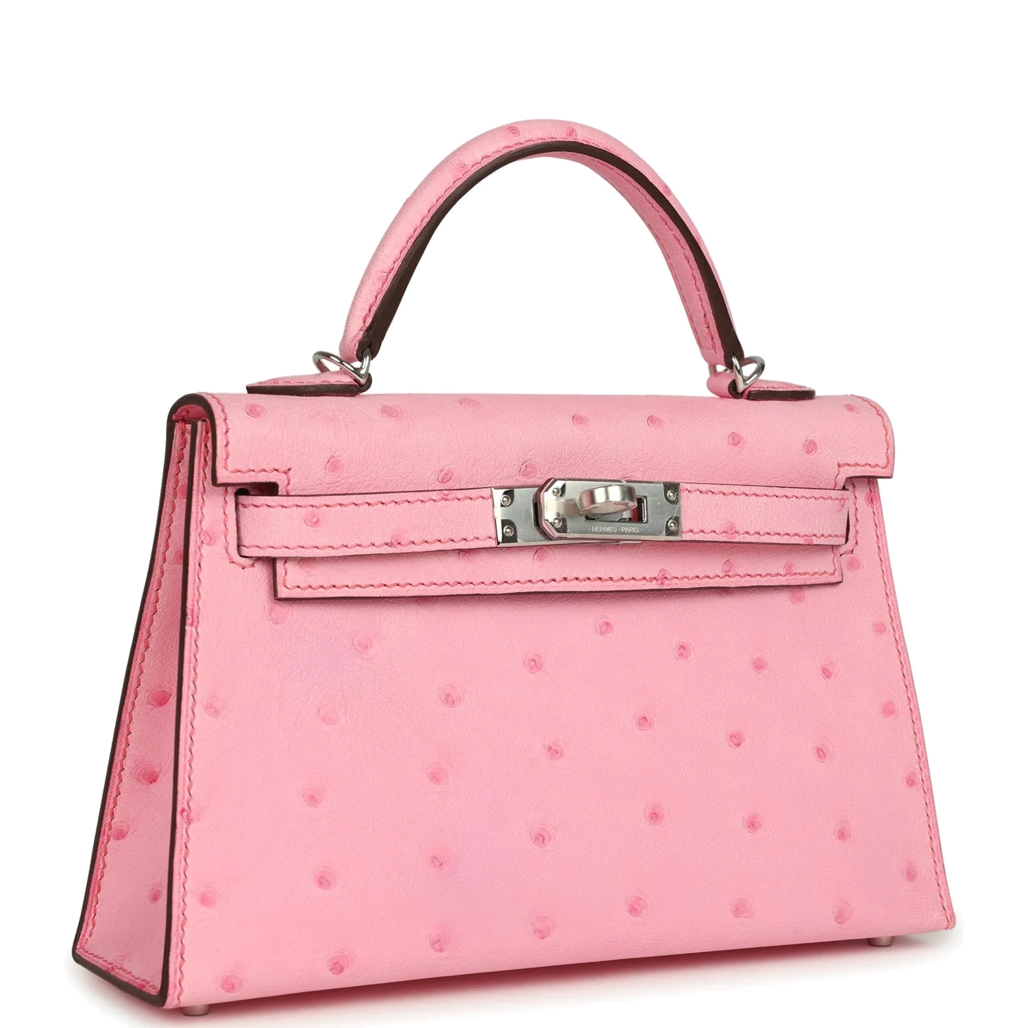 Hermes Kelly Sellier 20 Bubblegum Ostrich Palladium Hardware — фото 3