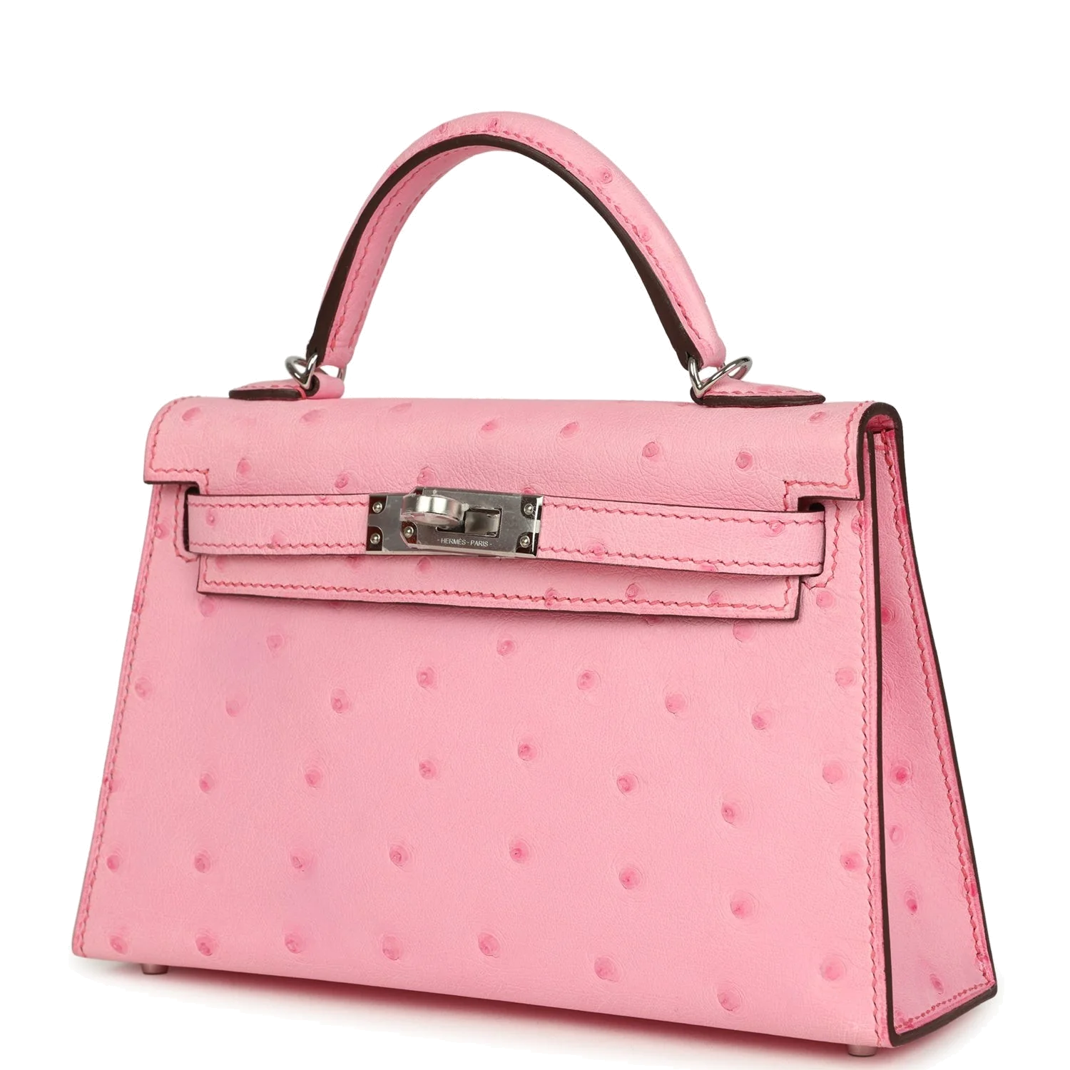Hermes Kelly Sellier 20 Bubblegum Ostrich Palladium Hardware — фото 4