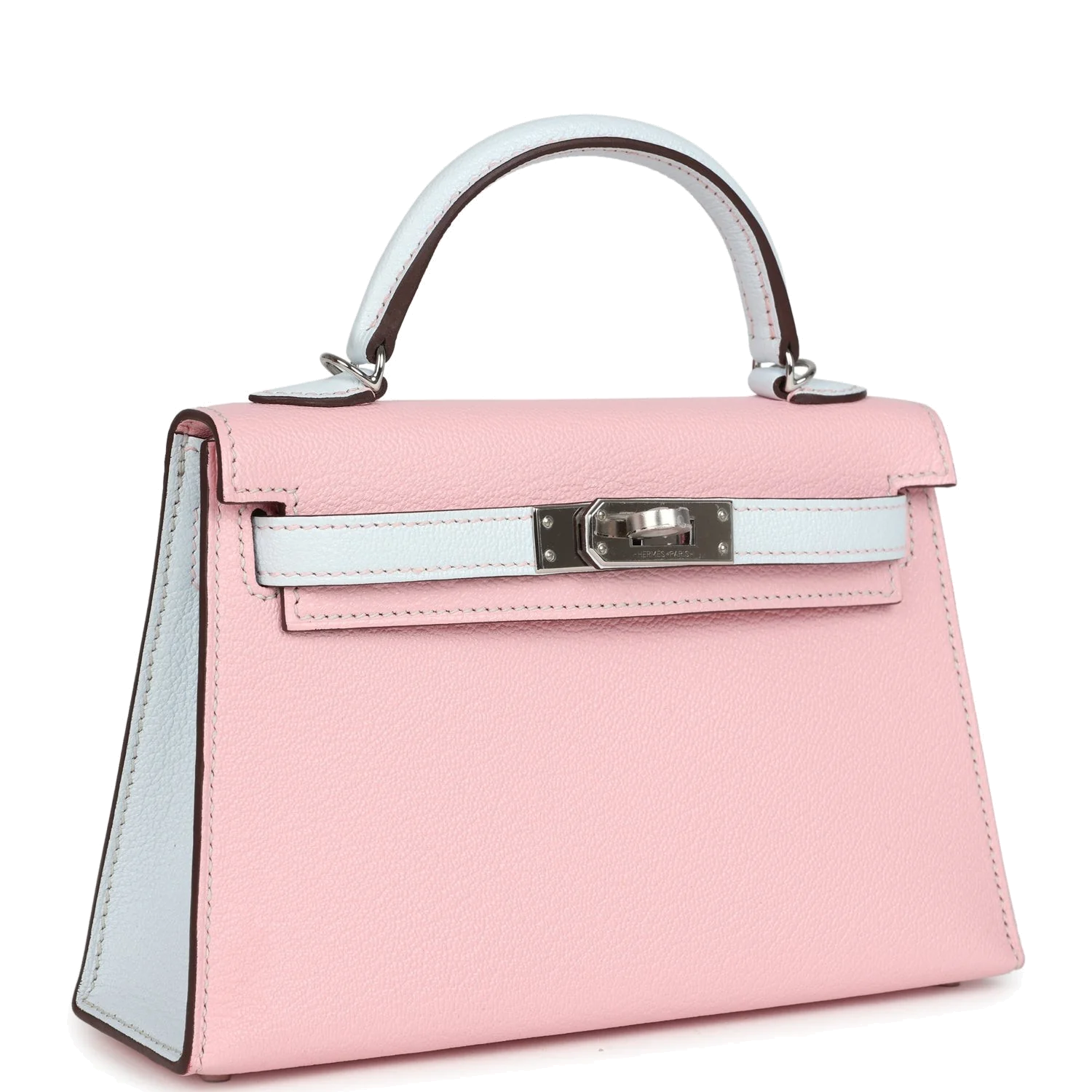 Hermes Special Order (HSS) Kelly Sellier 20 Rose Sakura and Bleu Brume Chevre Palladium Hardware — фото 3