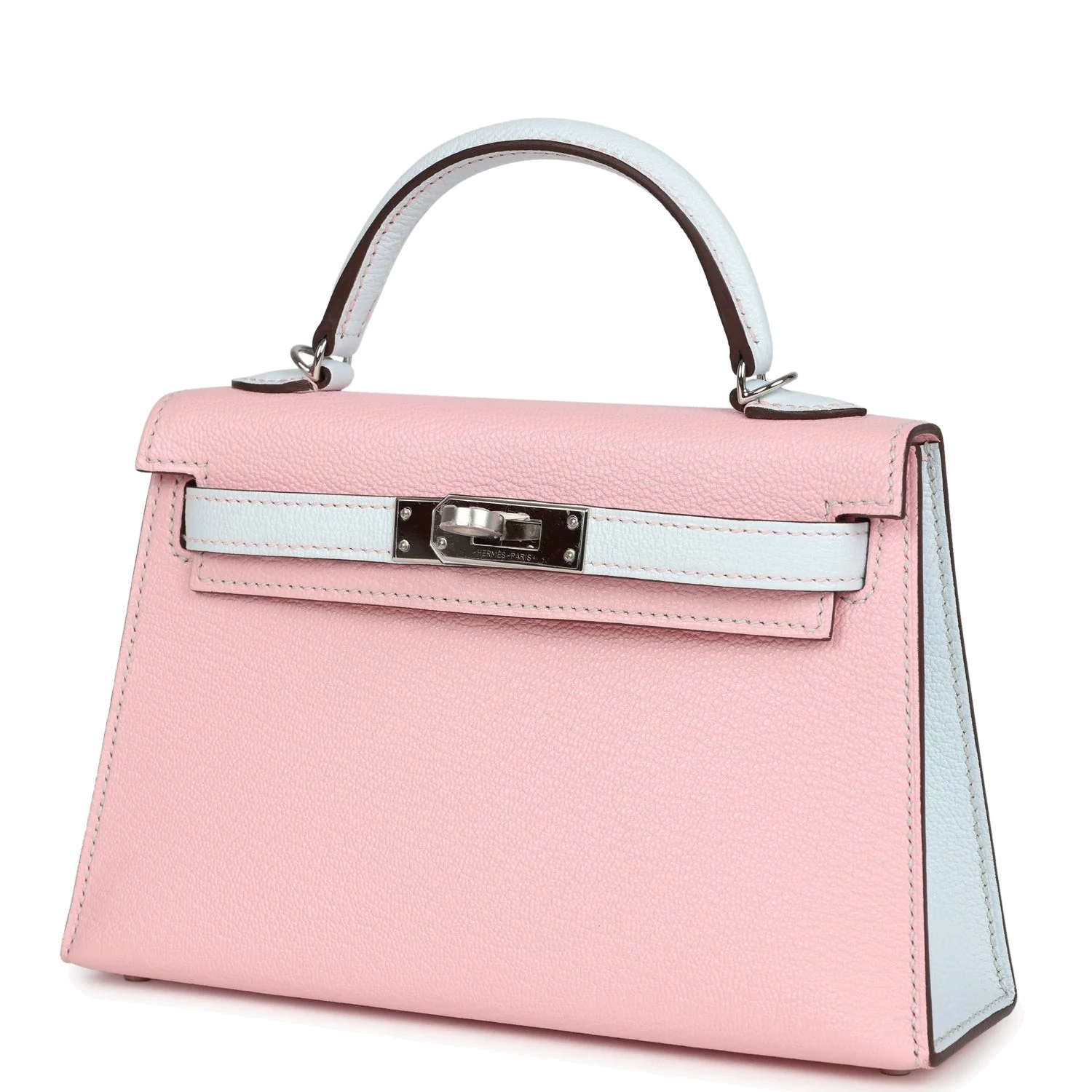 Hermes Special Order (HSS) Kelly Sellier 20 Rose Sakura and Bleu Brume Chevre Palladium Hardware — фото 6