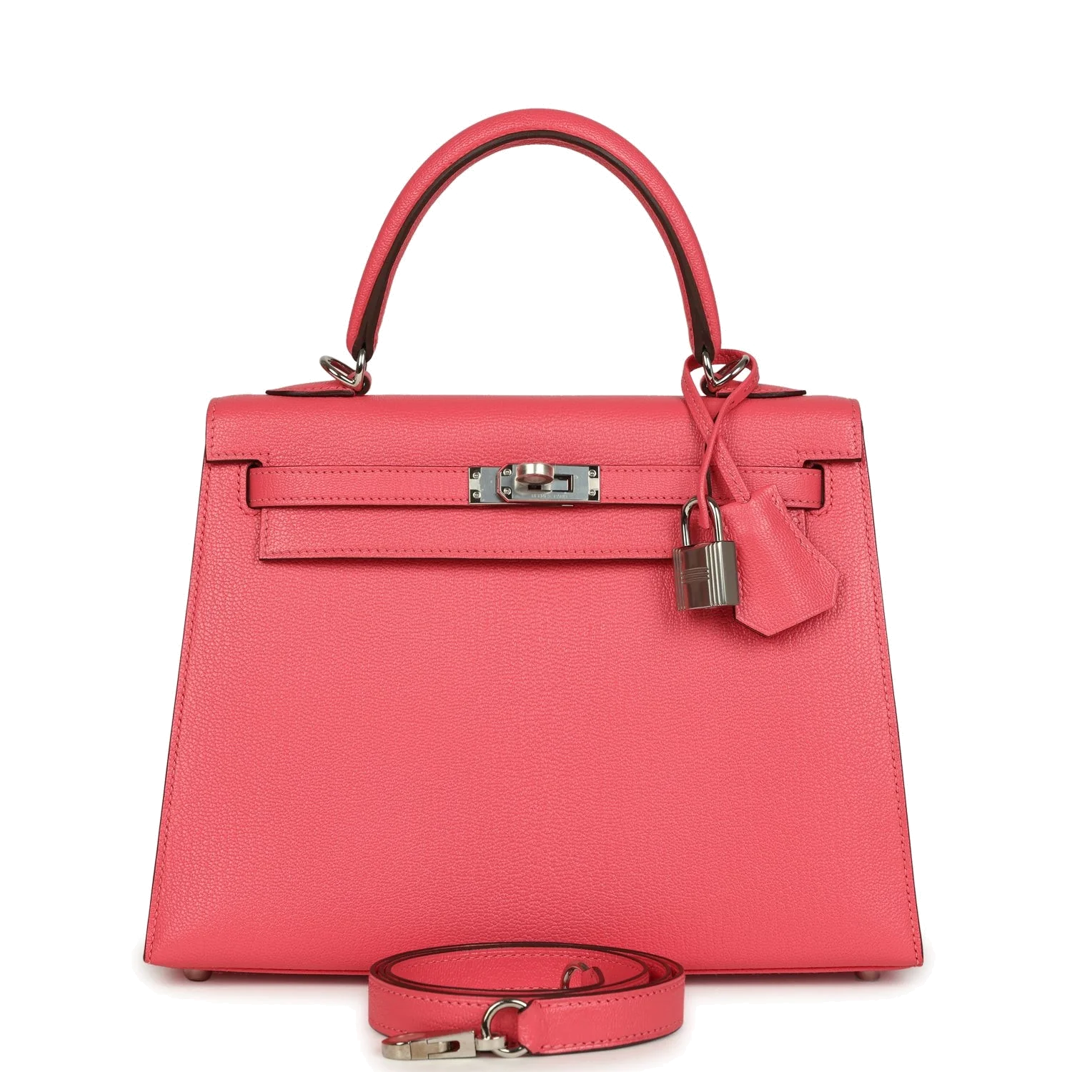 Hermes Kelly Sellier 25 Rose Lipstick Chevre Mysore Palladium Hardware