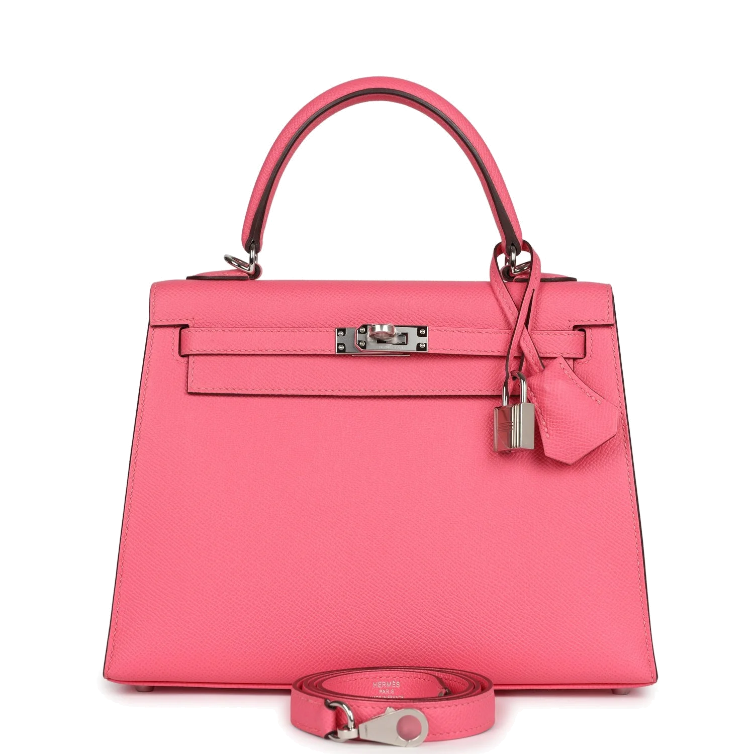 Hermes Kelly Sellier 25 Rose Azalee Epsom Palladium Hardware