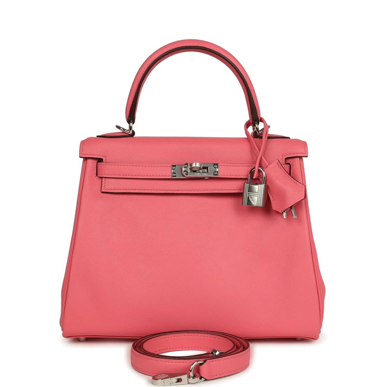 Hermes Kelly Retourne 25 Rose Azalee Swift Palladium Hardware