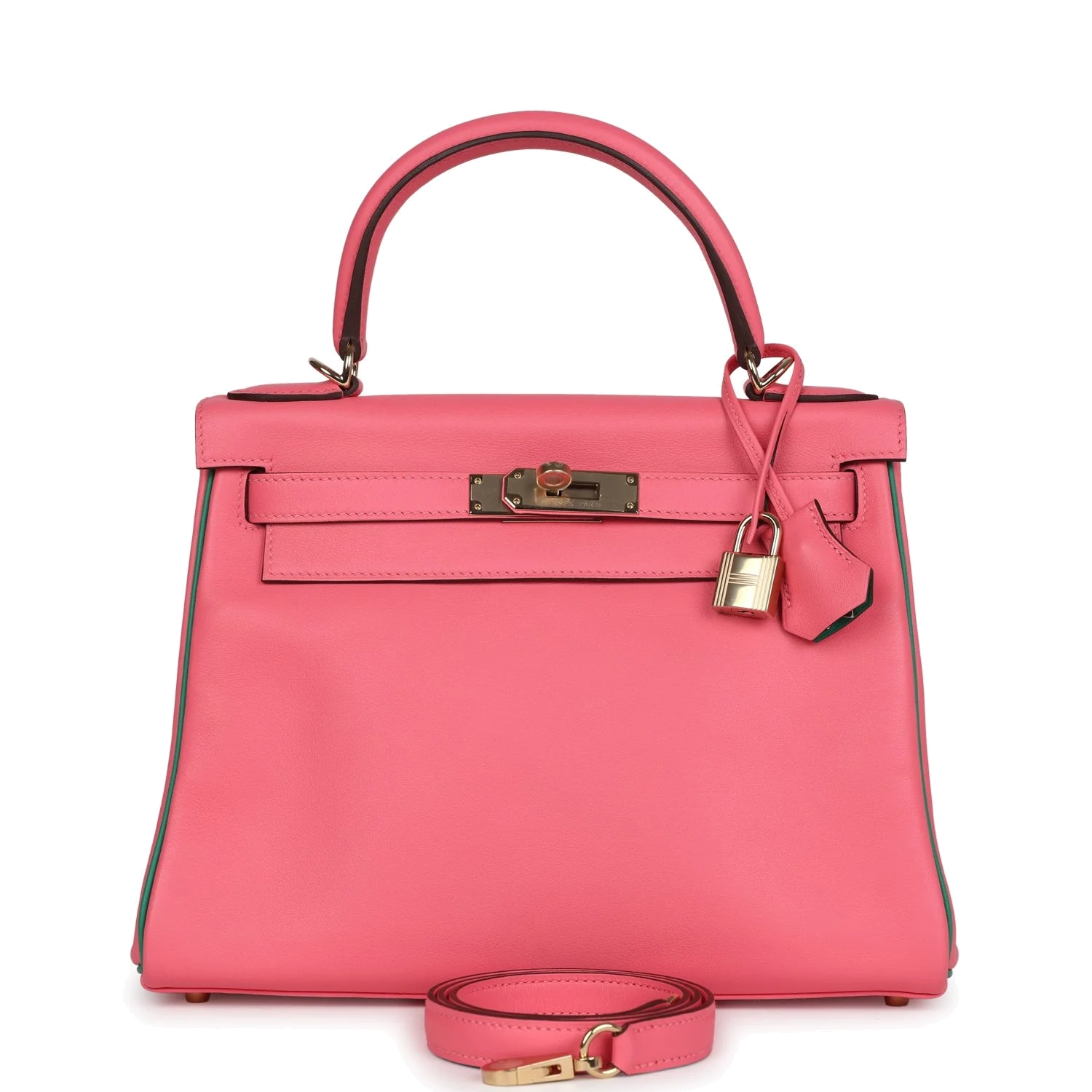 Hermes Special Order (HSS) Kelly Retourne 28 Rose Azalee and Vert Vertigo Swift Gold Hardware