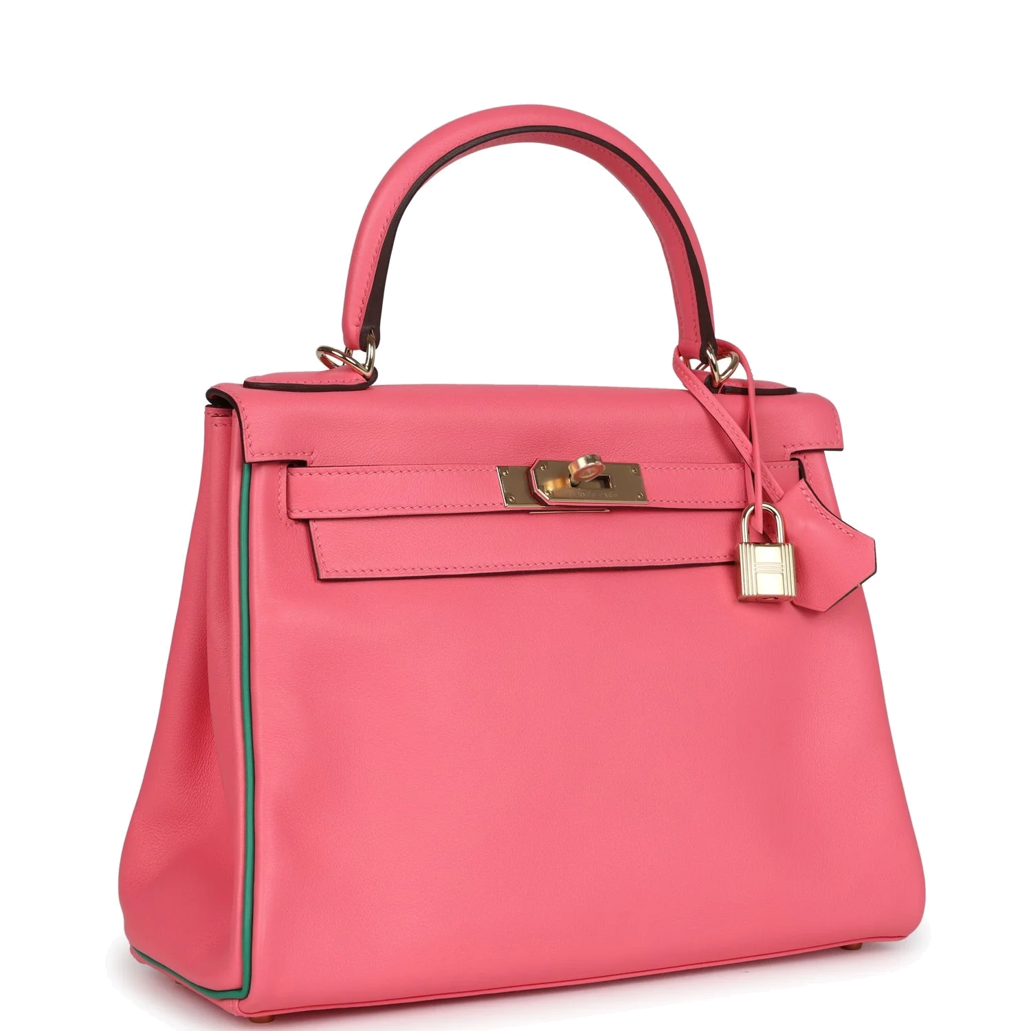 Hermes Special Order (HSS) Kelly Retourne 28 Rose Azalee and Vert Vertigo Swift Gold Hardware — фото 3