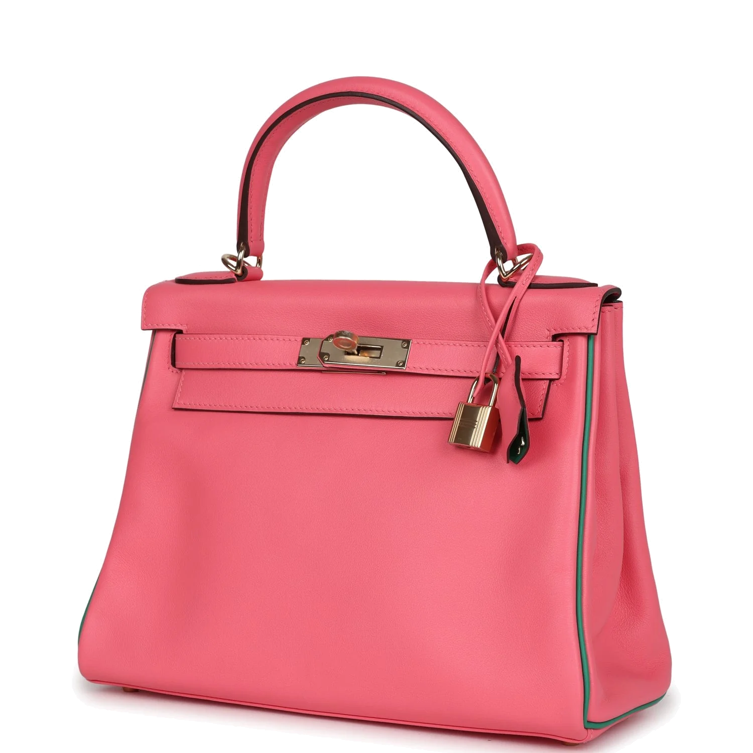 Hermes Special Order (HSS) Kelly Retourne 28 Rose Azalee and Vert Vertigo Swift Gold Hardware — фото 6