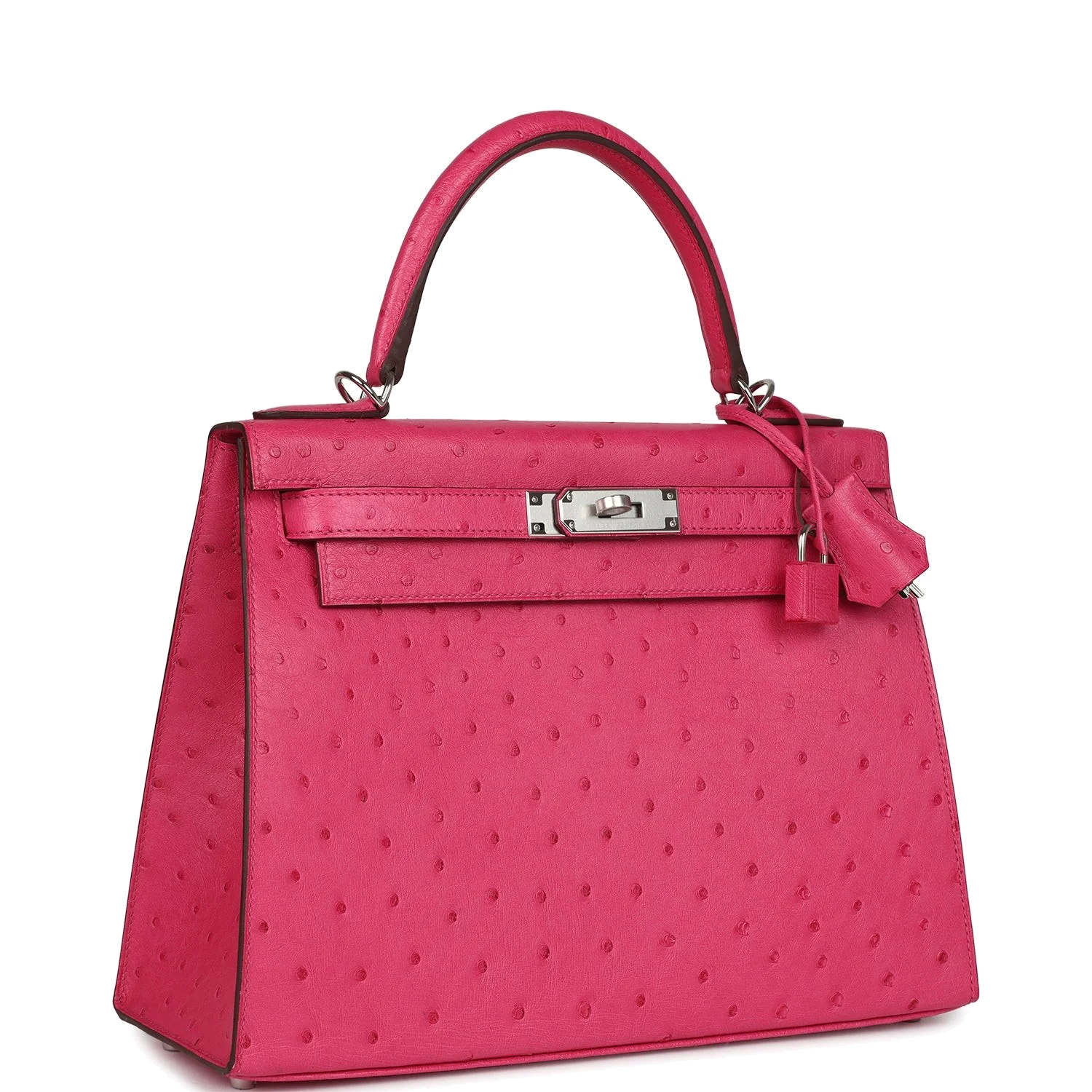 Hermes Kelly Sellier 28 Rose Tyrien Ostrich Palladium Hardware — фото 3