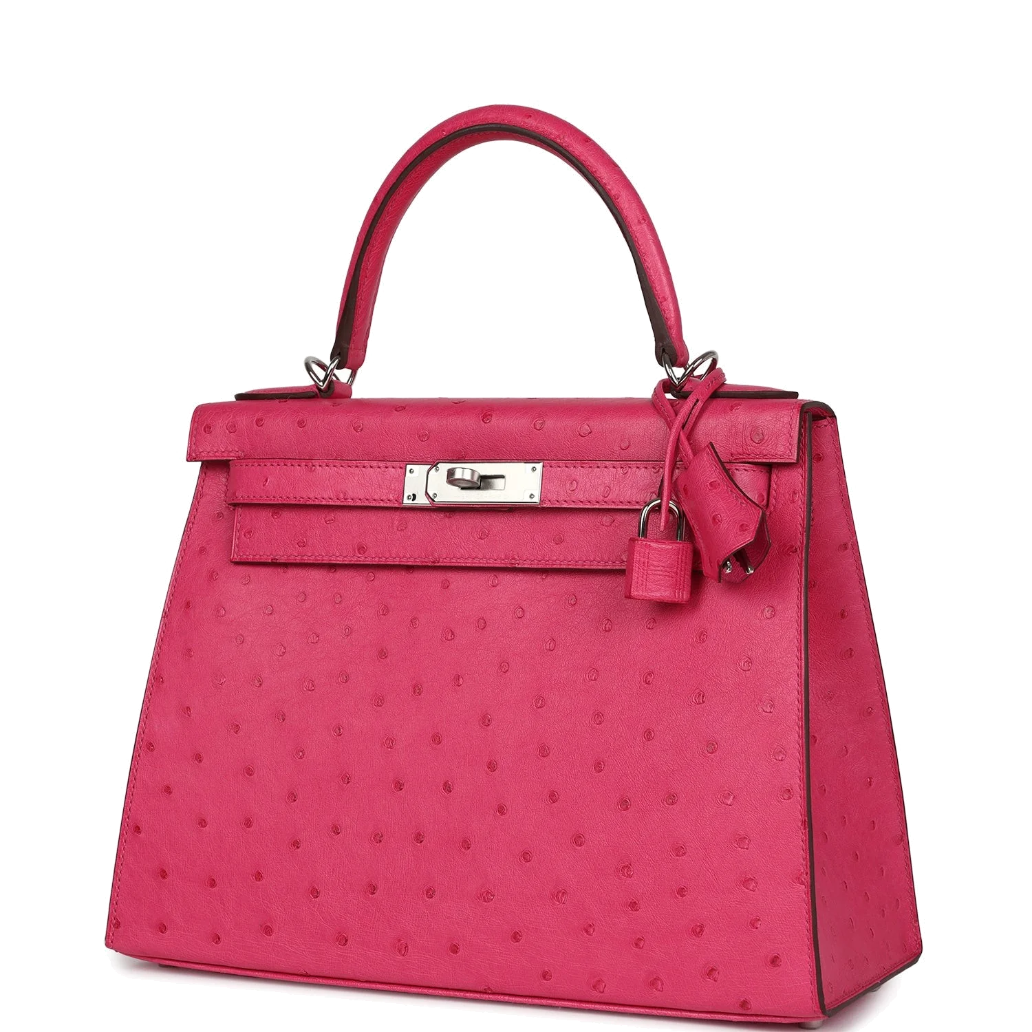 Hermes Kelly Sellier 28 Rose Tyrien Ostrich Palladium Hardware — фото 6