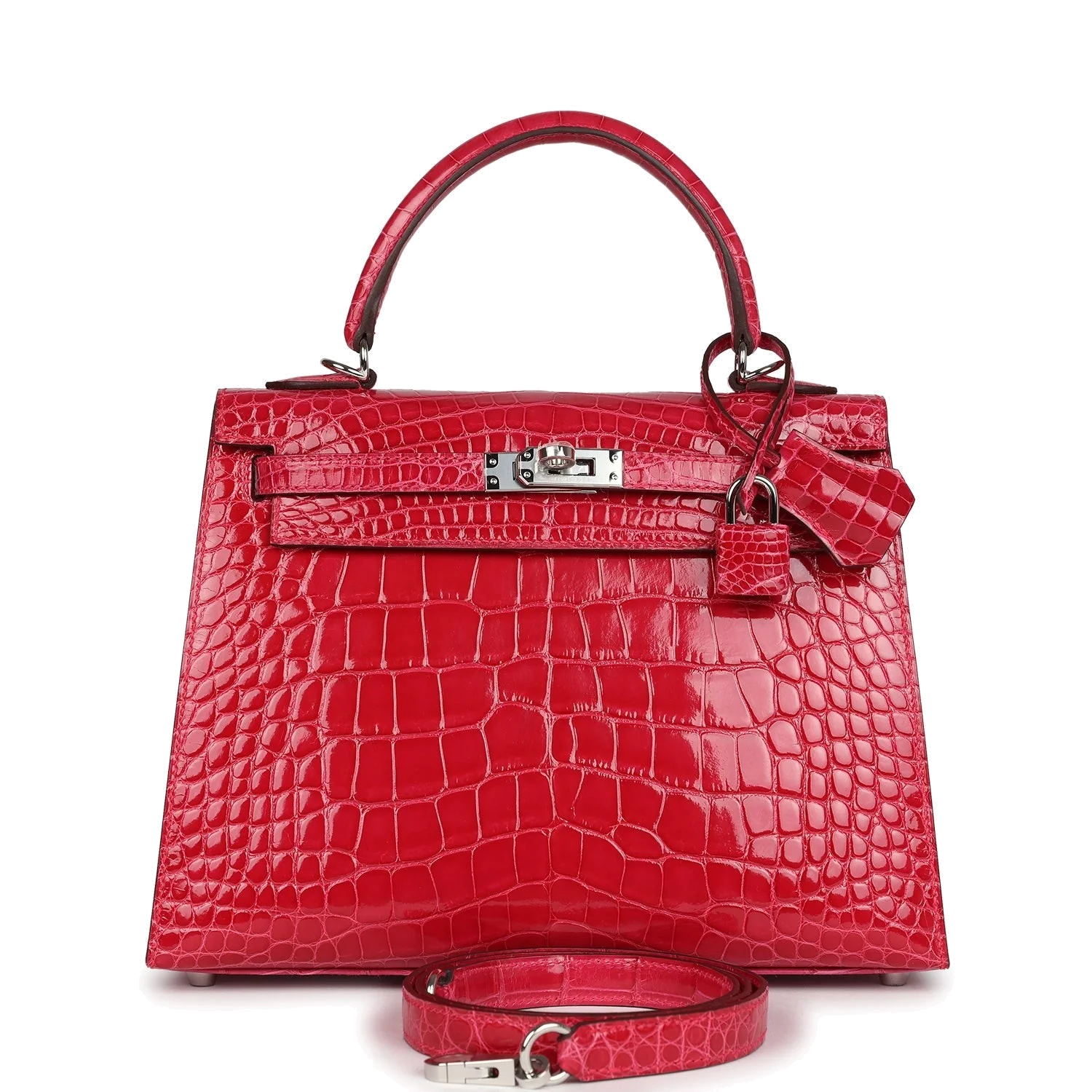 Hermes Kelly Sellier 25 Rose Extreme Shiny Alligator Palladium Hardware — фото 2