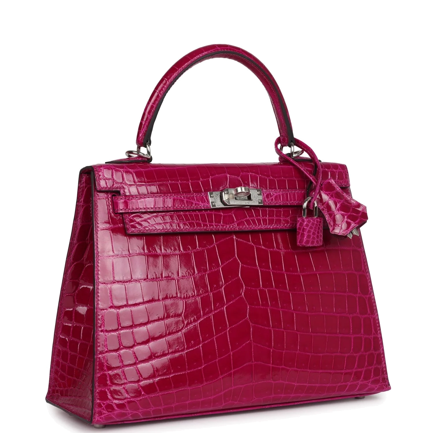Hermes Kelly Sellier 25 Rose Pourpre Shiny Niloticus Crocodile Palladium Hardware — фото 3