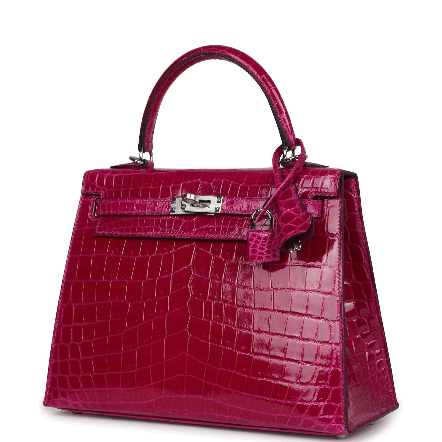 Hermes Kelly Sellier 25 Rose Pourpre Shiny Niloticus Crocodile Palladium Hardware — фото 4