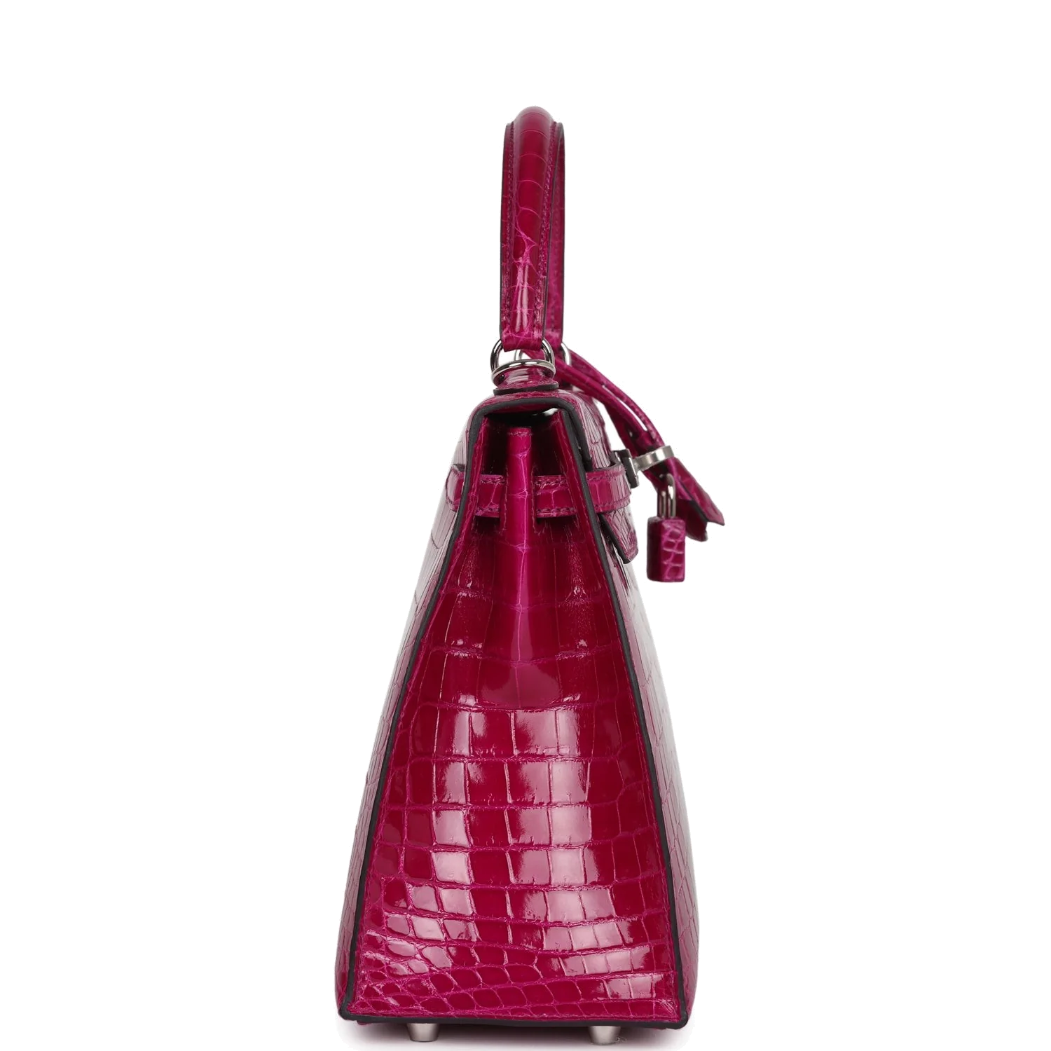 Hermes Kelly Sellier 25 Rose Pourpre Shiny Niloticus Crocodile Palladium Hardware — фото 5