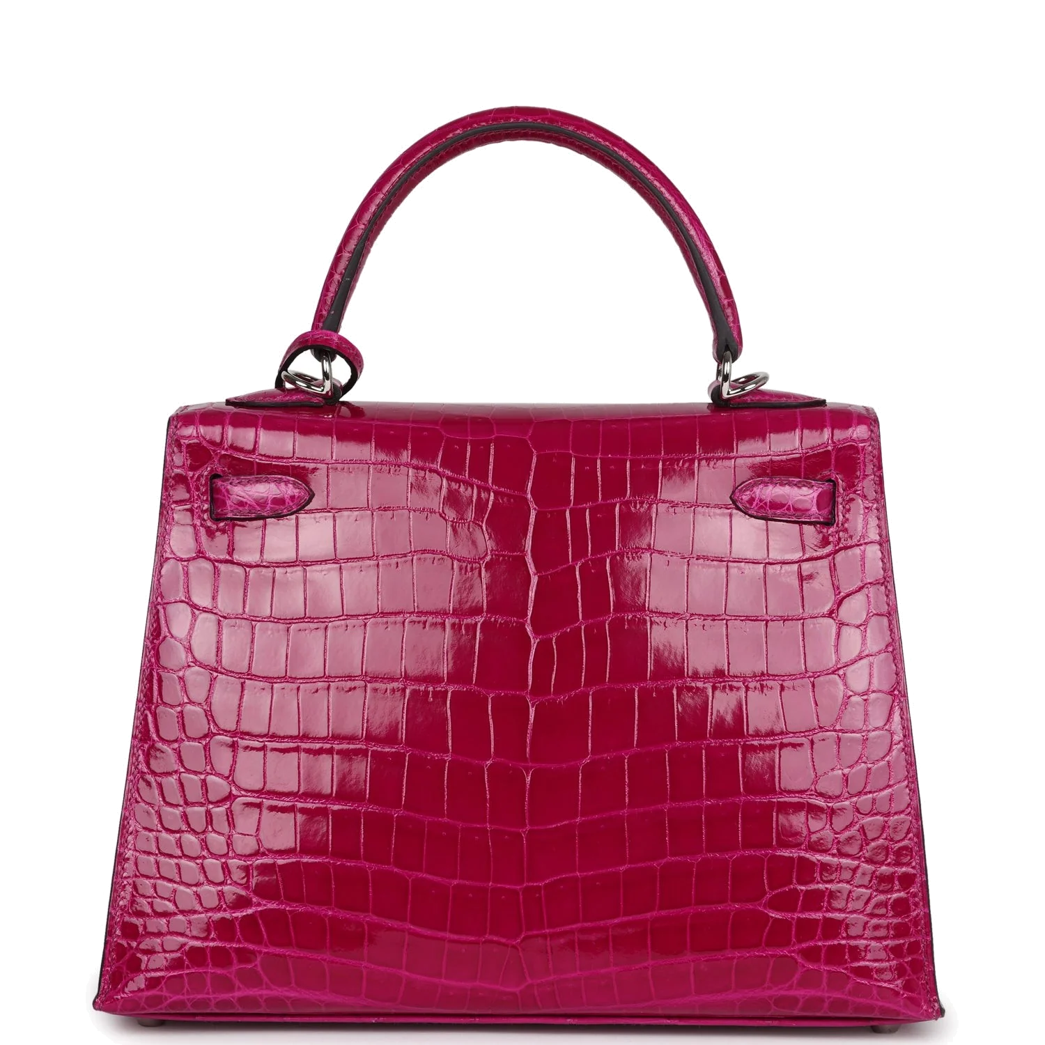 Hermes Kelly Sellier 25 Rose Pourpre Shiny Niloticus Crocodile Palladium Hardware — фото 6