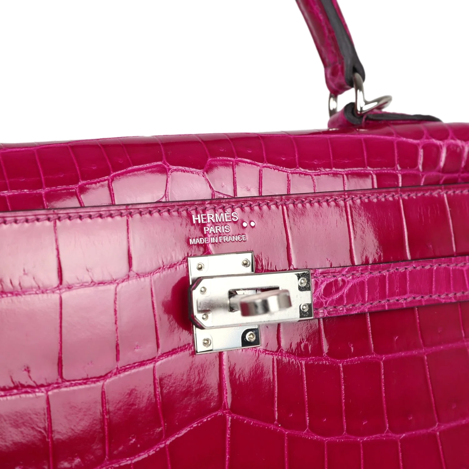Hermes Kelly Sellier 25 Rose Pourpre Shiny Niloticus Crocodile Palladium Hardware — фото 8