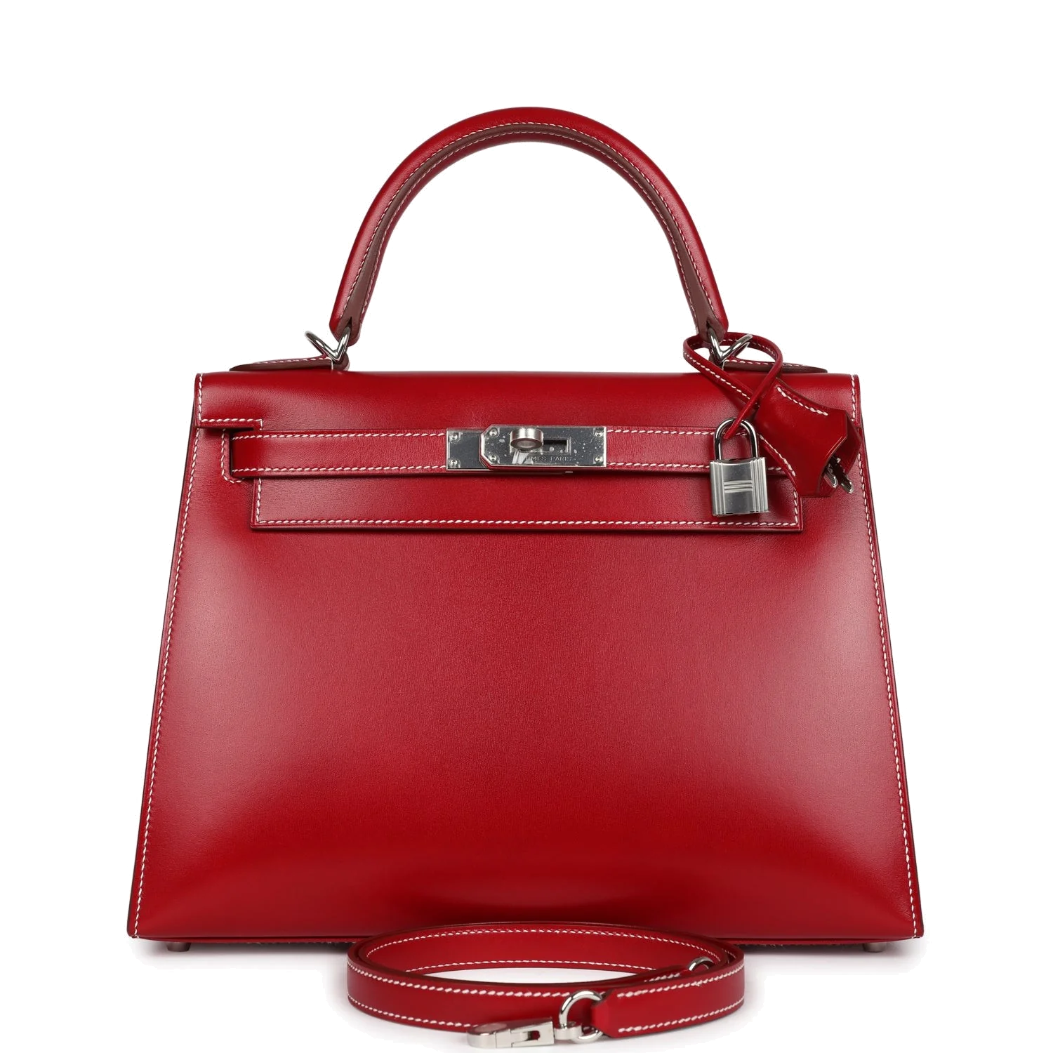 Hermes Kelly Sellier 28 Rouge Piment Box Palladium Hardware — фото 2
