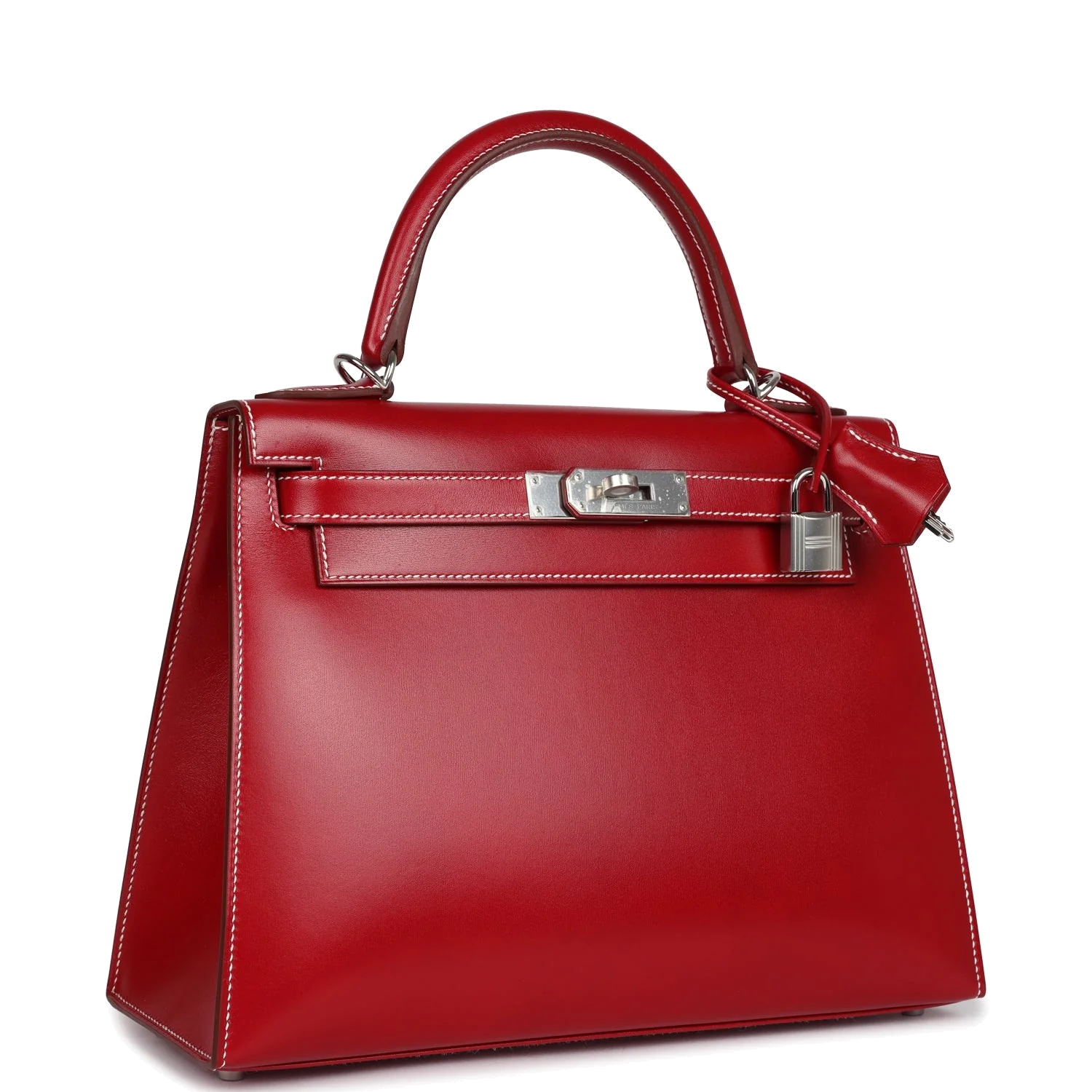 Hermes Kelly Sellier 28 Rouge Piment Box Palladium Hardware — фото 3