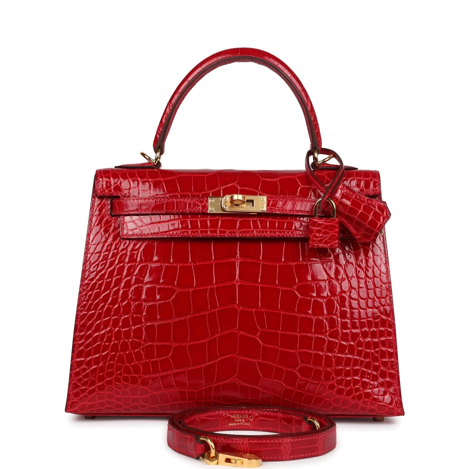 Hermes Kelly Sellier 25 Braise Shiny Alligator Mississippiensis Gold Hardware