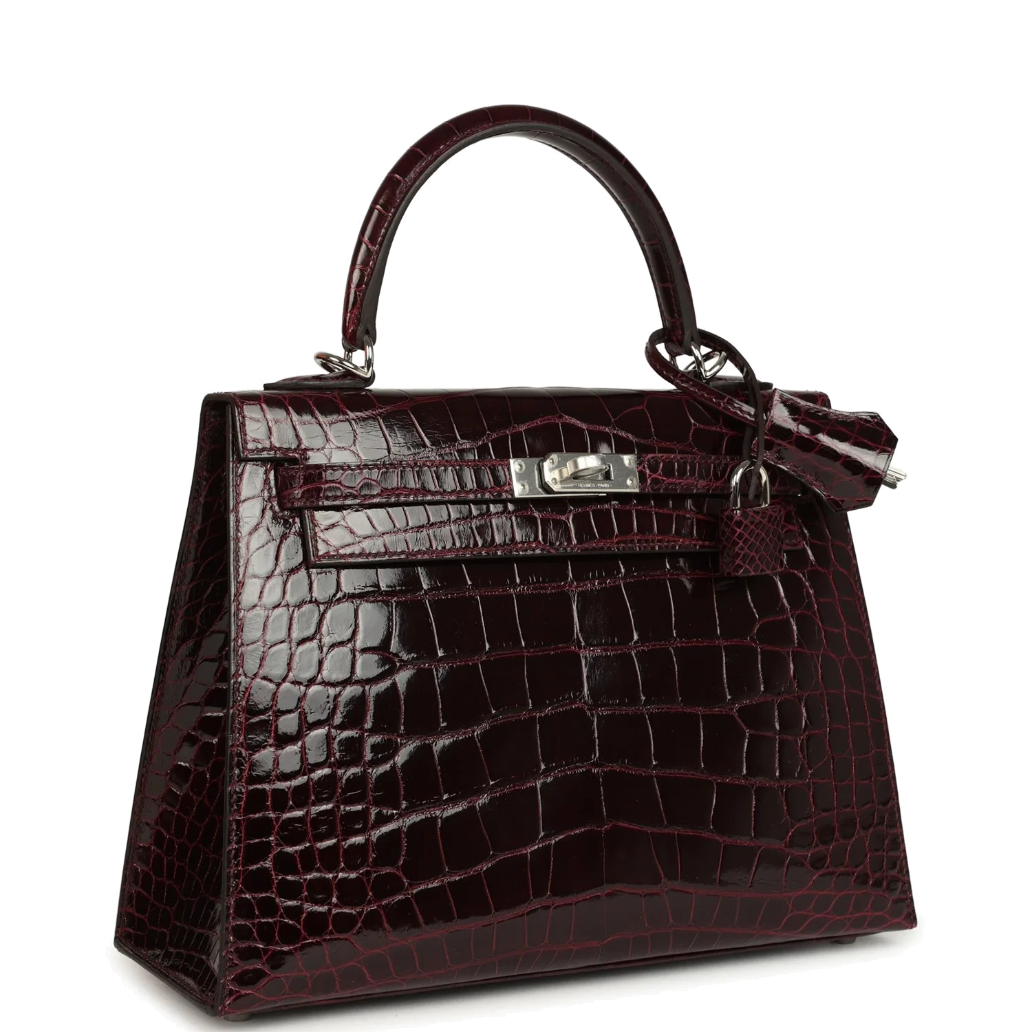Hermes Kelly Sellier 25 Bordeaux Shiny Alligator Palladium Hardware — фото 3