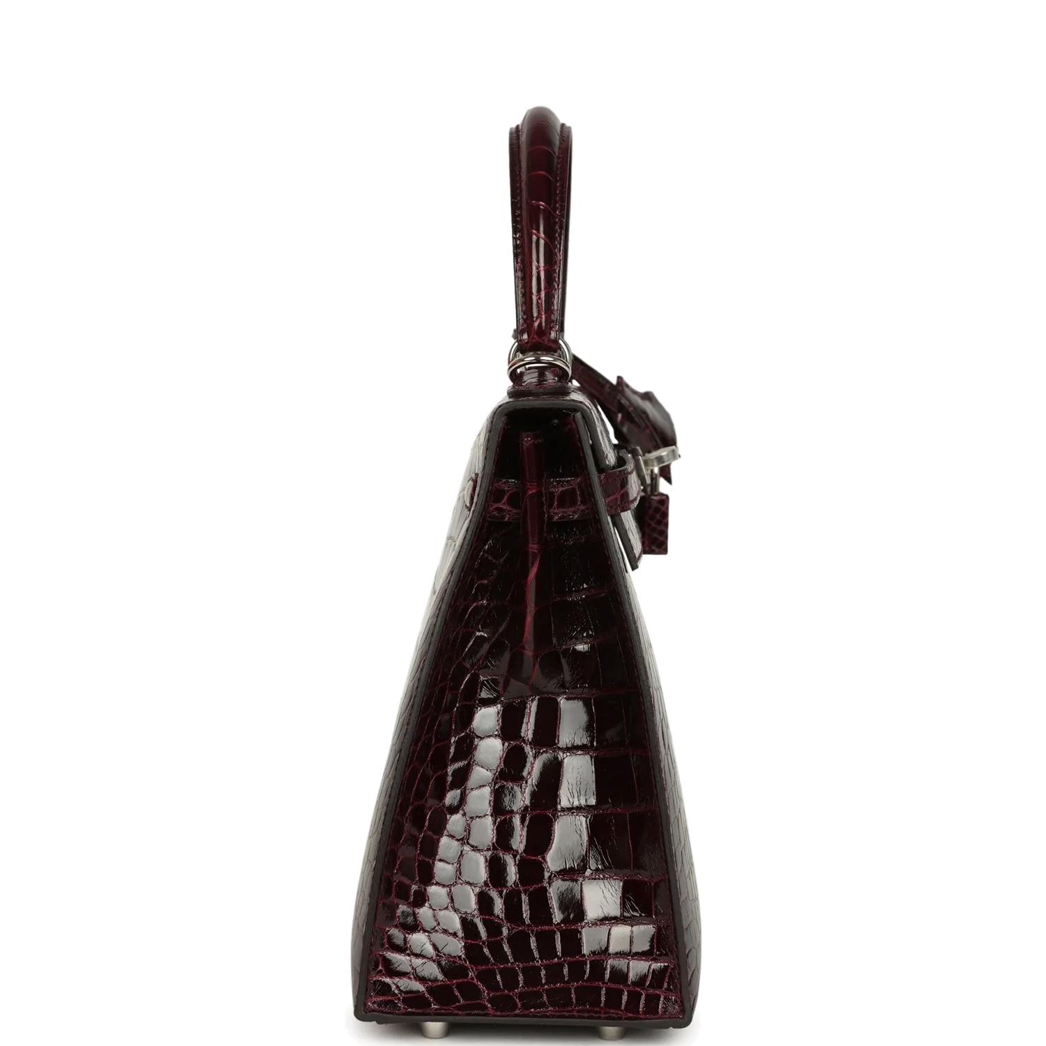 Hermes Kelly Sellier 25 Bordeaux Shiny Alligator Palladium Hardware — фото 4