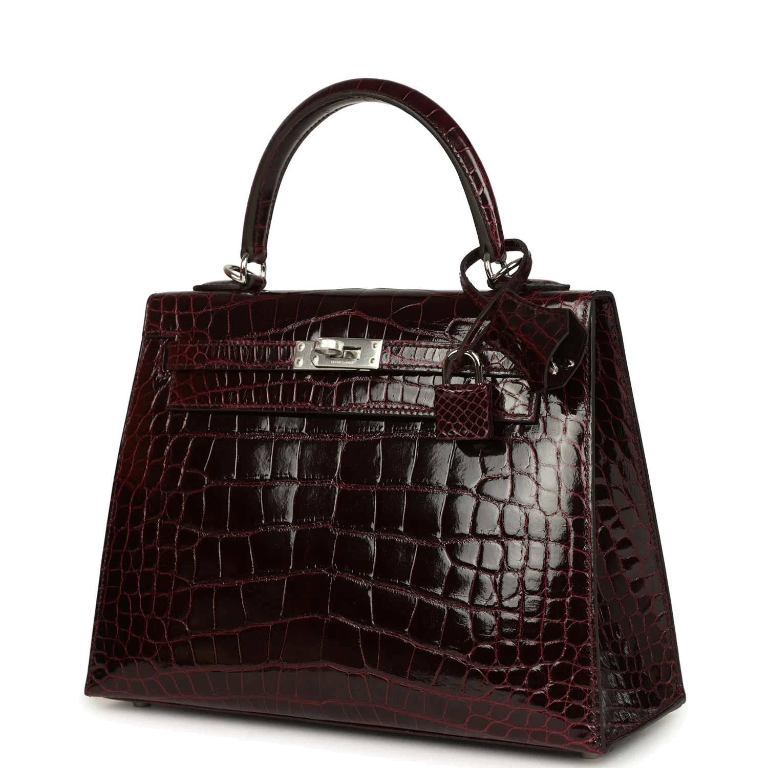 Hermes Kelly Sellier 25 Bordeaux Shiny Alligator Palladium Hardware — фото 6
