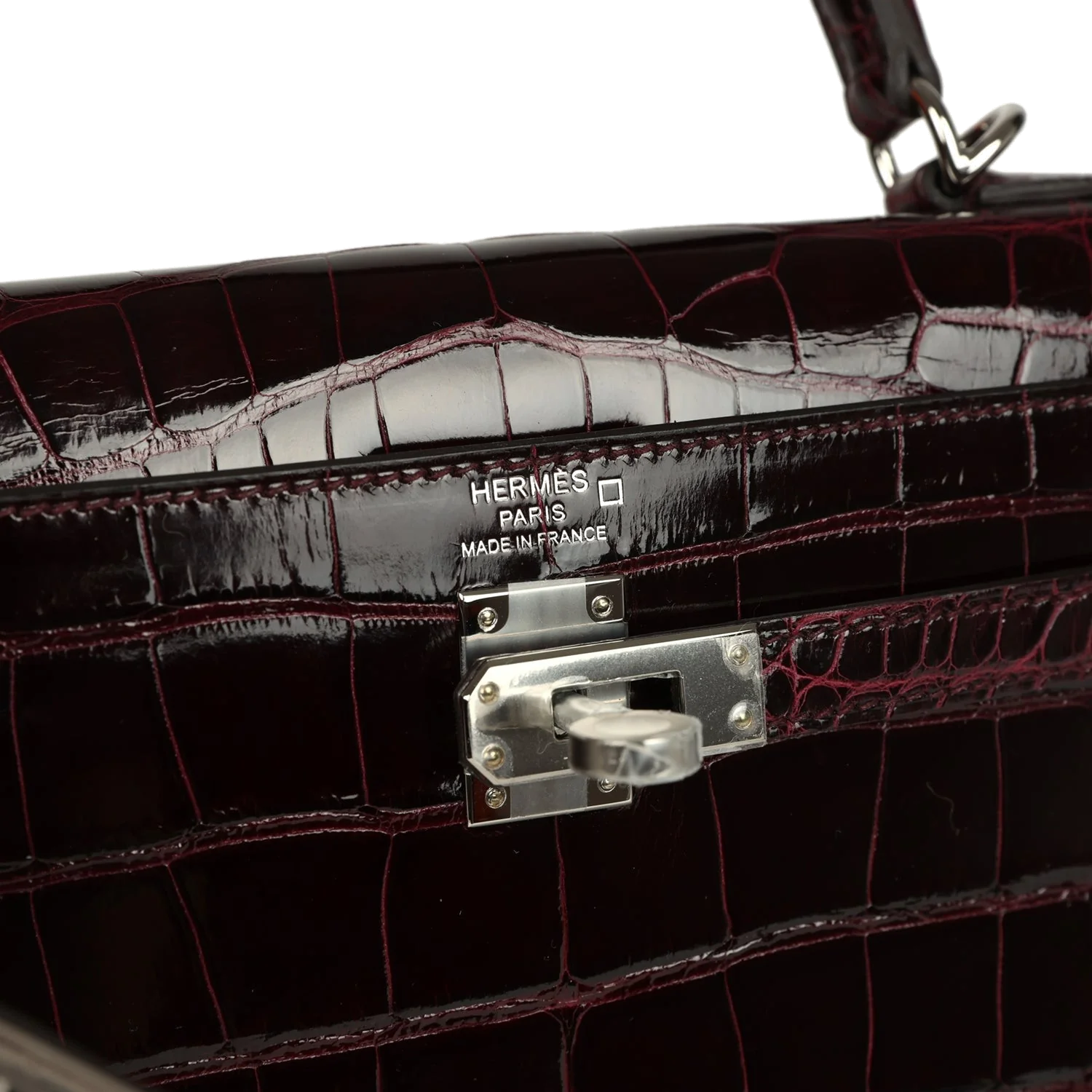 Hermes Kelly Sellier 25 Bordeaux Shiny Alligator Palladium Hardware — фото 8