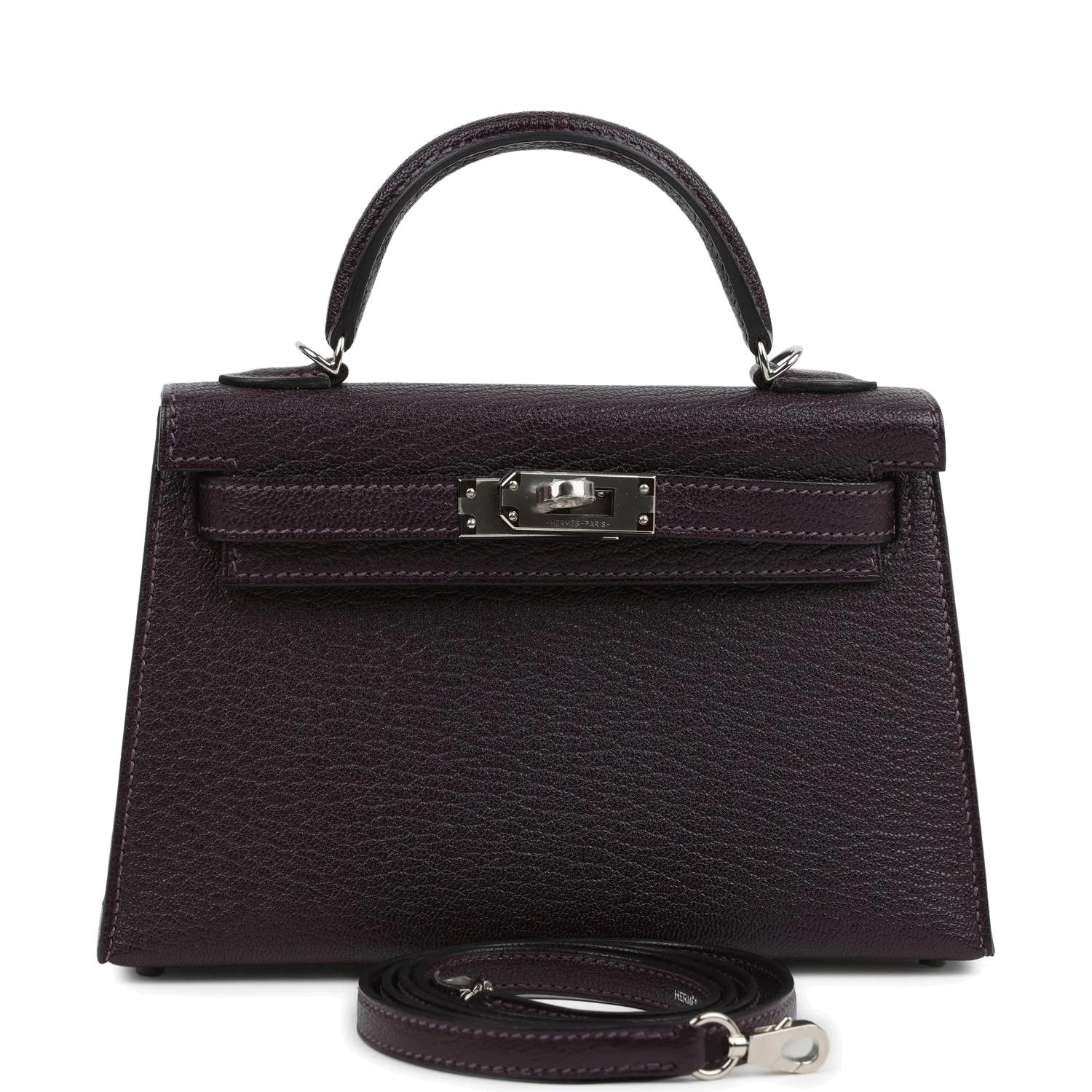 Hermes Kelly Sellier 20 Raisin Verso Chevre Mysore Palladium Hardware — фото 2