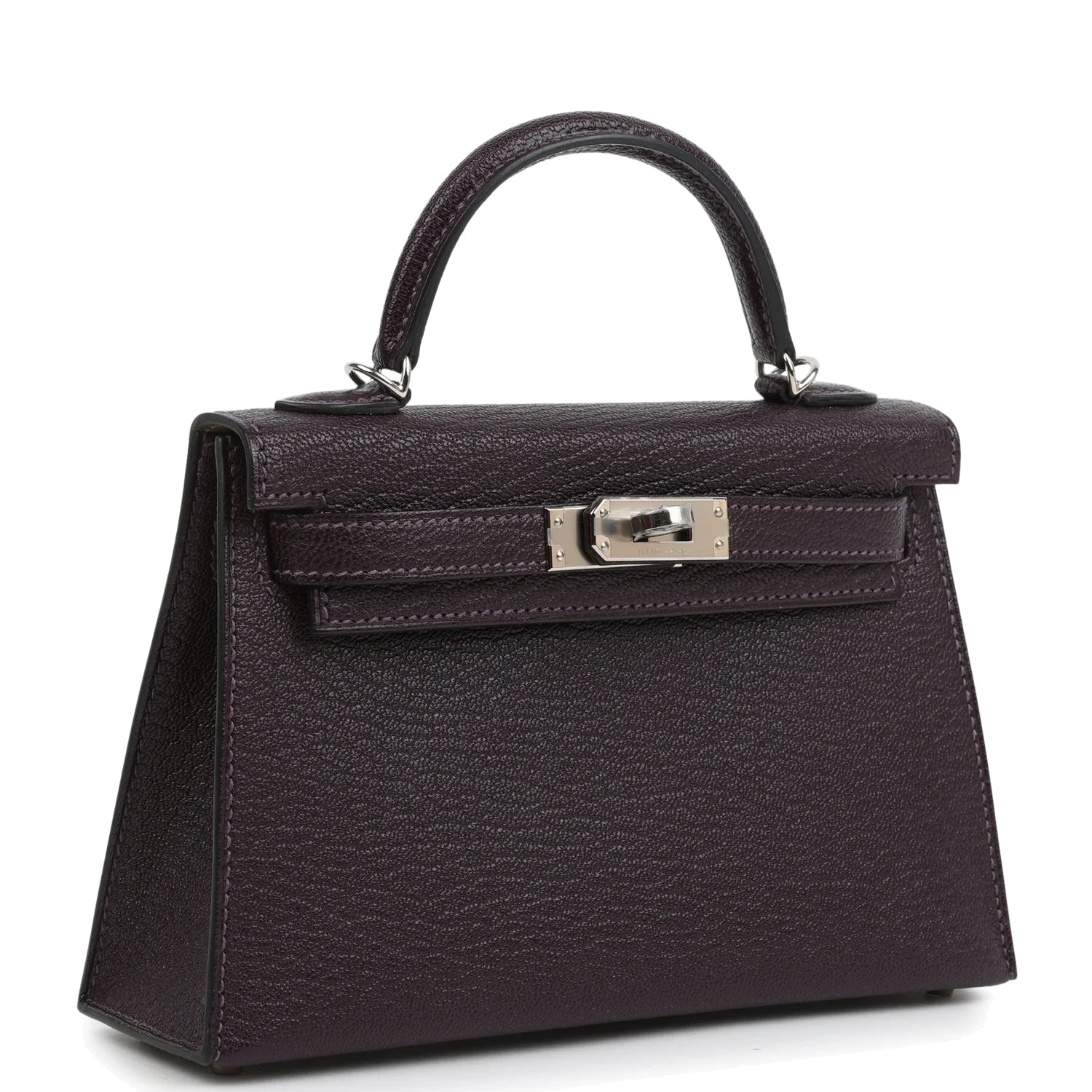 Hermes Kelly Sellier 20 Raisin Verso Chevre Mysore Palladium Hardware — фото 3