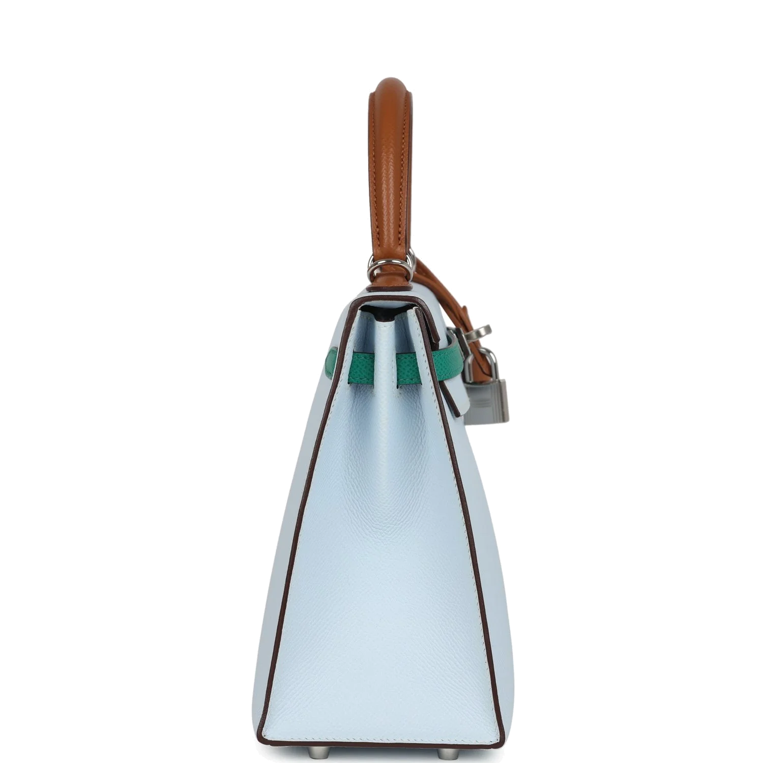 Hermes Kelly Sellier 25 Tri-Color Bleu Brume, Gold and Vert Jade Epsom Epsom Palladium Hardware — фото 4