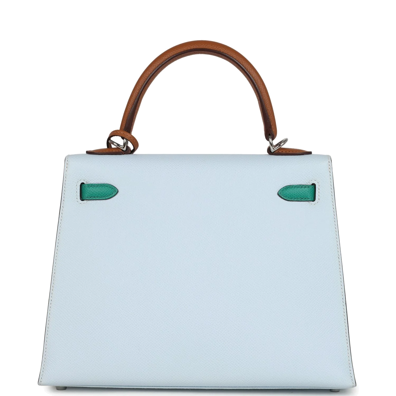 Hermes Kelly Sellier 25 Tri-Color Bleu Brume, Gold and Vert Jade Epsom Epsom Palladium Hardware — фото 5
