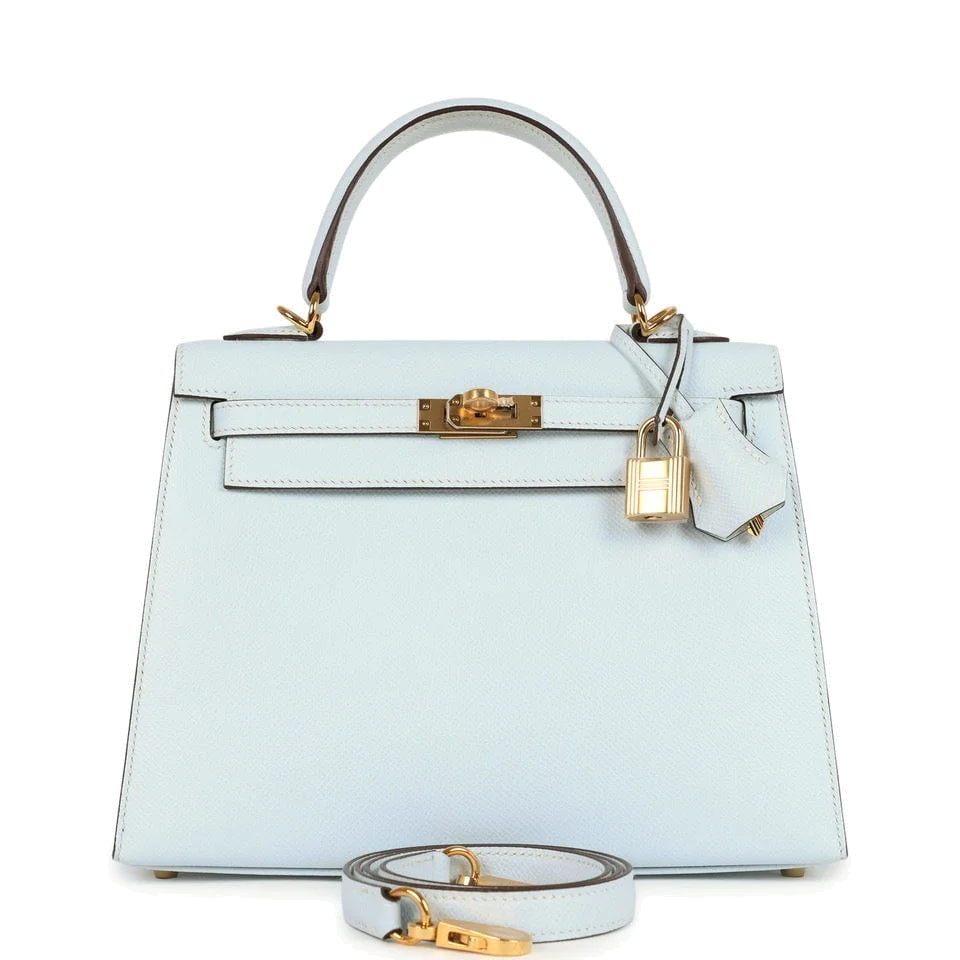 Hermes Kelly Sellier 25 Bleu Brume Epsom Gold Hardware — фото 2