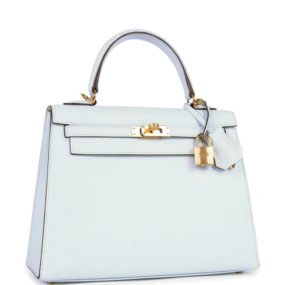 Hermes Kelly Sellier 25 Bleu Brume Epsom Gold Hardware — фото 3