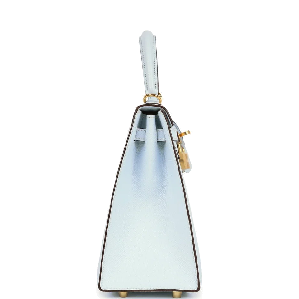 Hermes Kelly Sellier 25 Bleu Brume Epsom Gold Hardware — фото 4