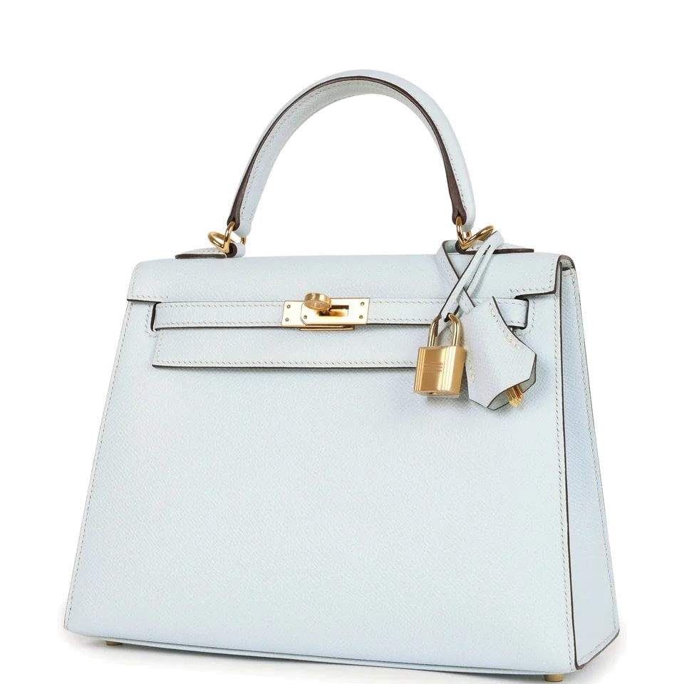 Hermes Kelly Sellier 25 Bleu Brume Epsom Gold Hardware — фото 6