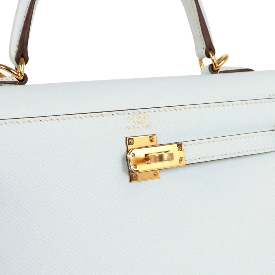 Hermes Kelly Sellier 25 Bleu Brume Epsom Gold Hardware — фото 8