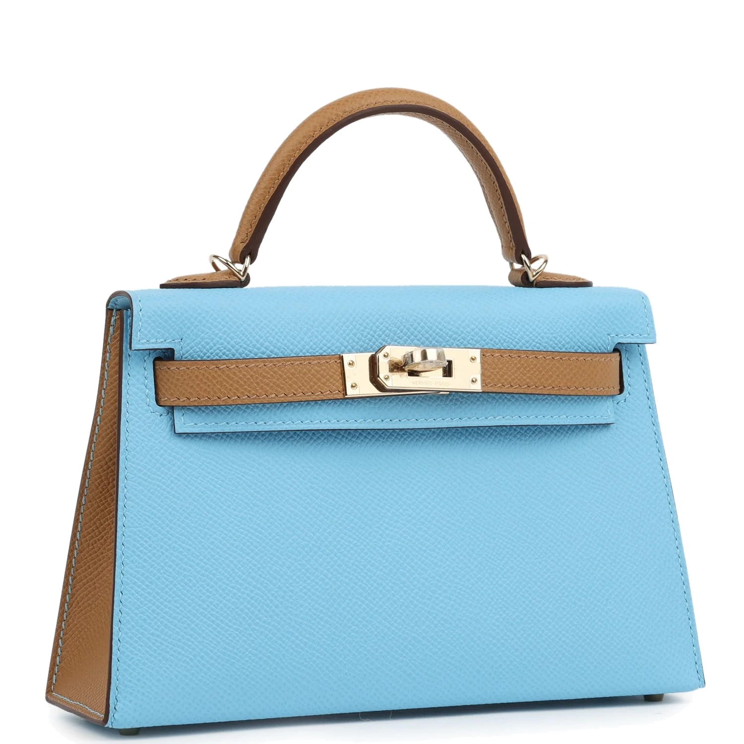 Hermes Special Order (HSS) Kelly Sellier 20 Bleu Celeste and Biscuit Epsom Permabrass Hardware — фото 3