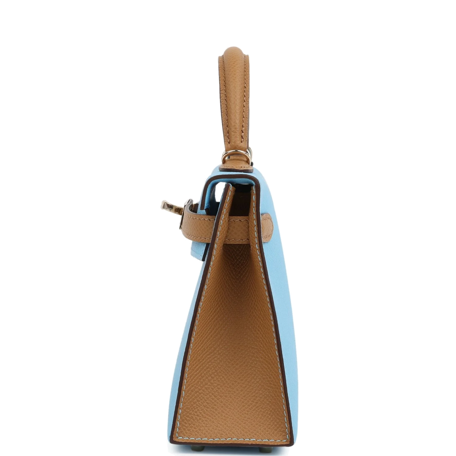 Hermes Special Order (HSS) Kelly Sellier 20 Bleu Celeste and Biscuit Epsom Permabrass Hardware — фото 4