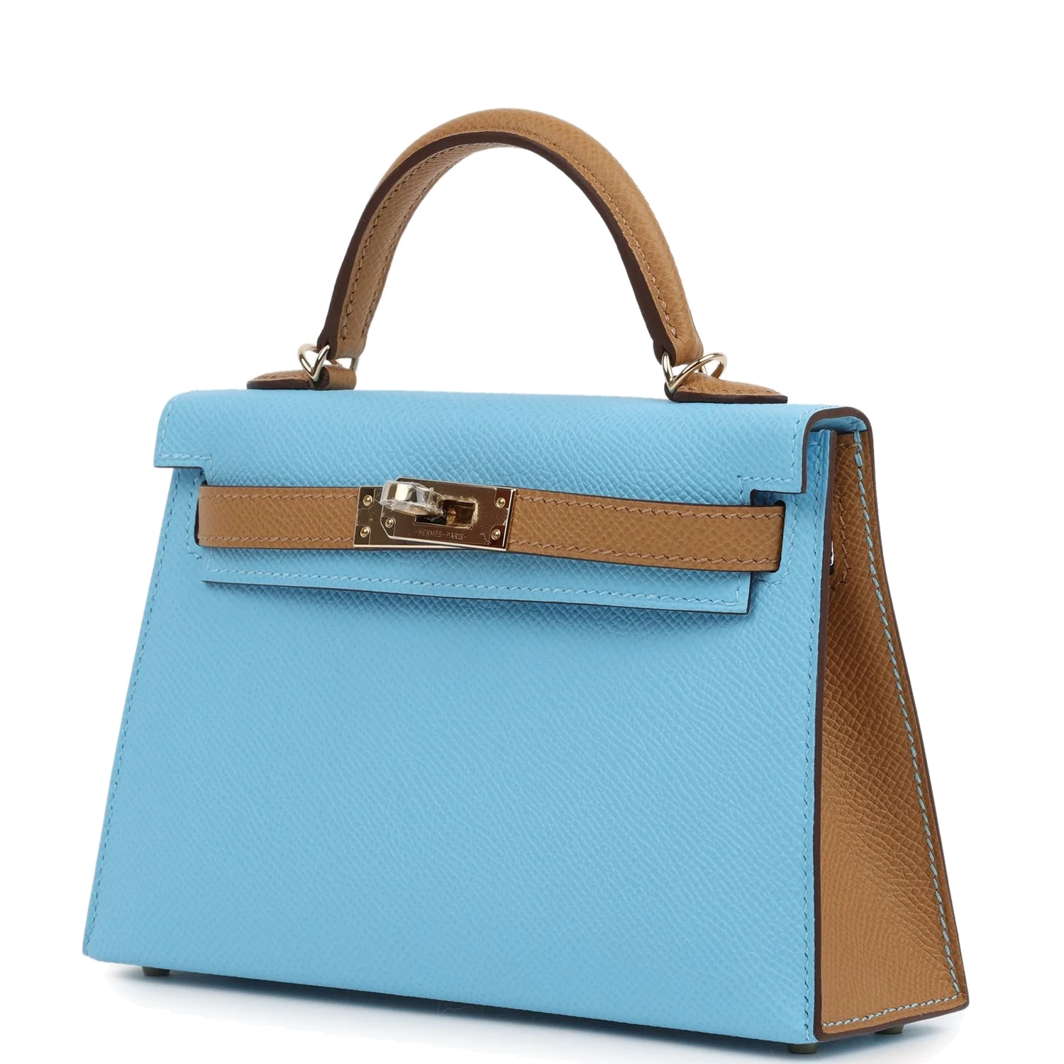 Hermes Special Order (HSS) Kelly Sellier 20 Bleu Celeste and Biscuit Epsom Permabrass Hardware — фото 6