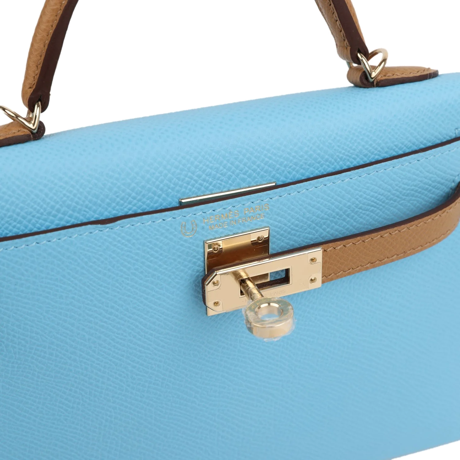 Hermes Special Order (HSS) Kelly Sellier 20 Bleu Celeste and Biscuit Epsom Permabrass Hardware — фото 8