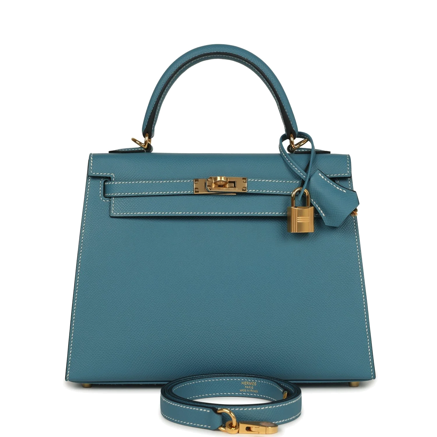 Hermes Kelly Sellier 25 Blue Jean Epsom Gold Hardware