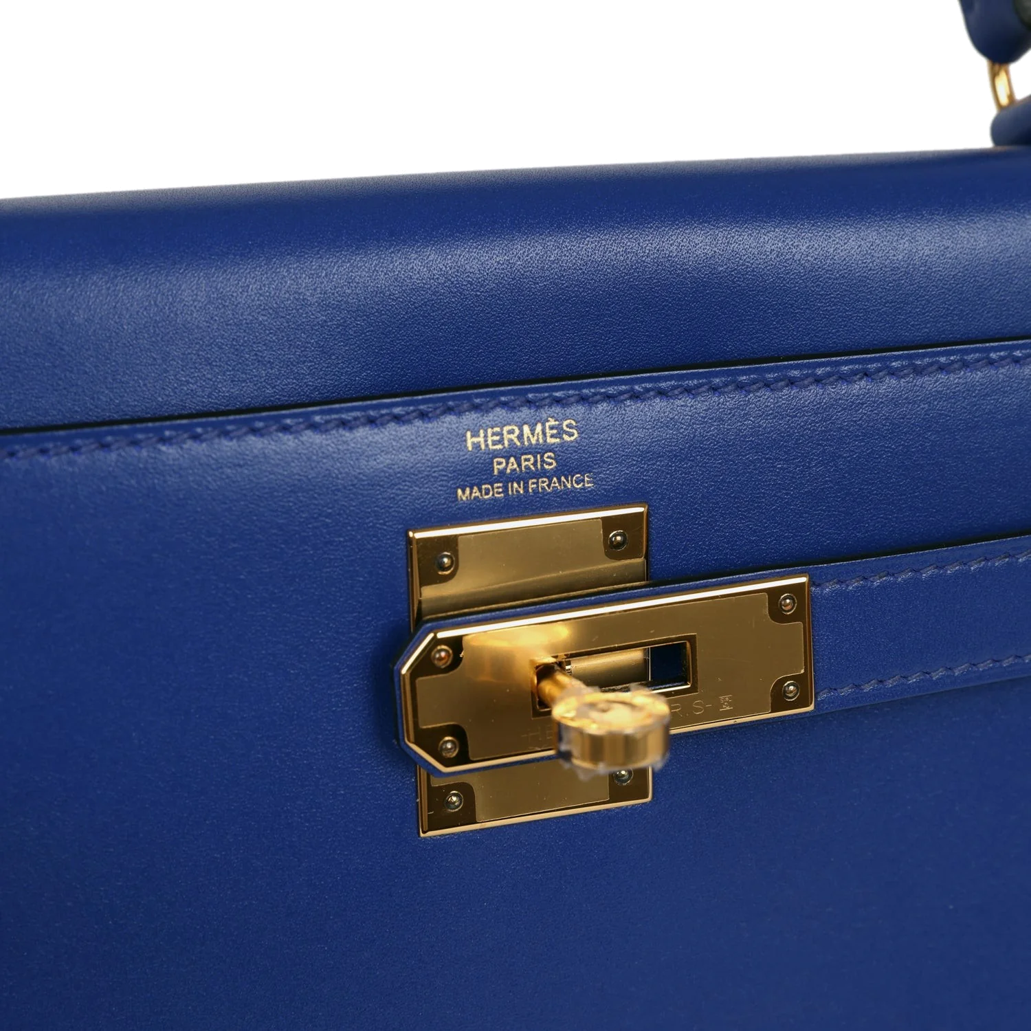 Hermes Kelly Sellier 28 Bleu Electric Tadelakt Gold Hardware — фото 8