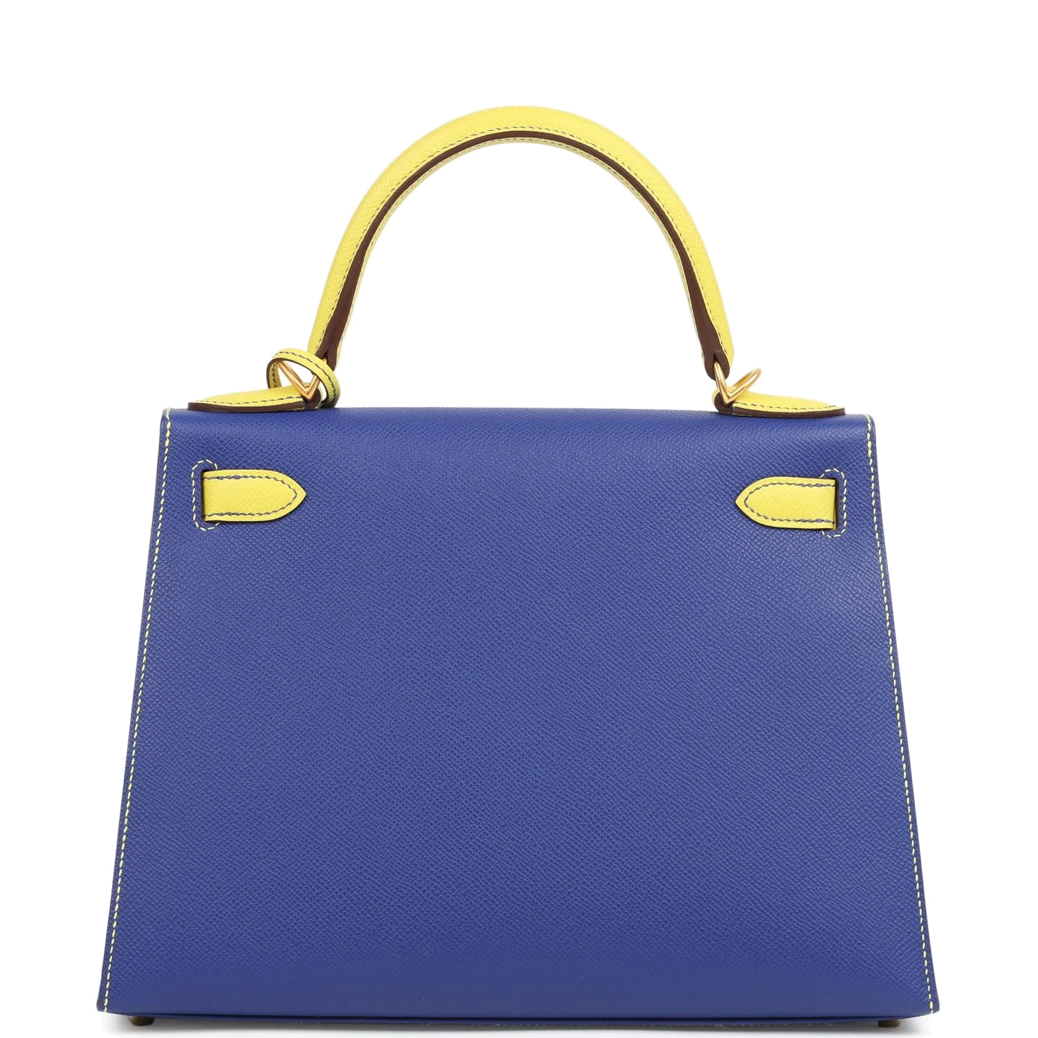 Hermes Special Order (HSS) Kelly Sellier 28 Bleu Electric and Lime Epsom Brushed Gold Hardware — фото 5