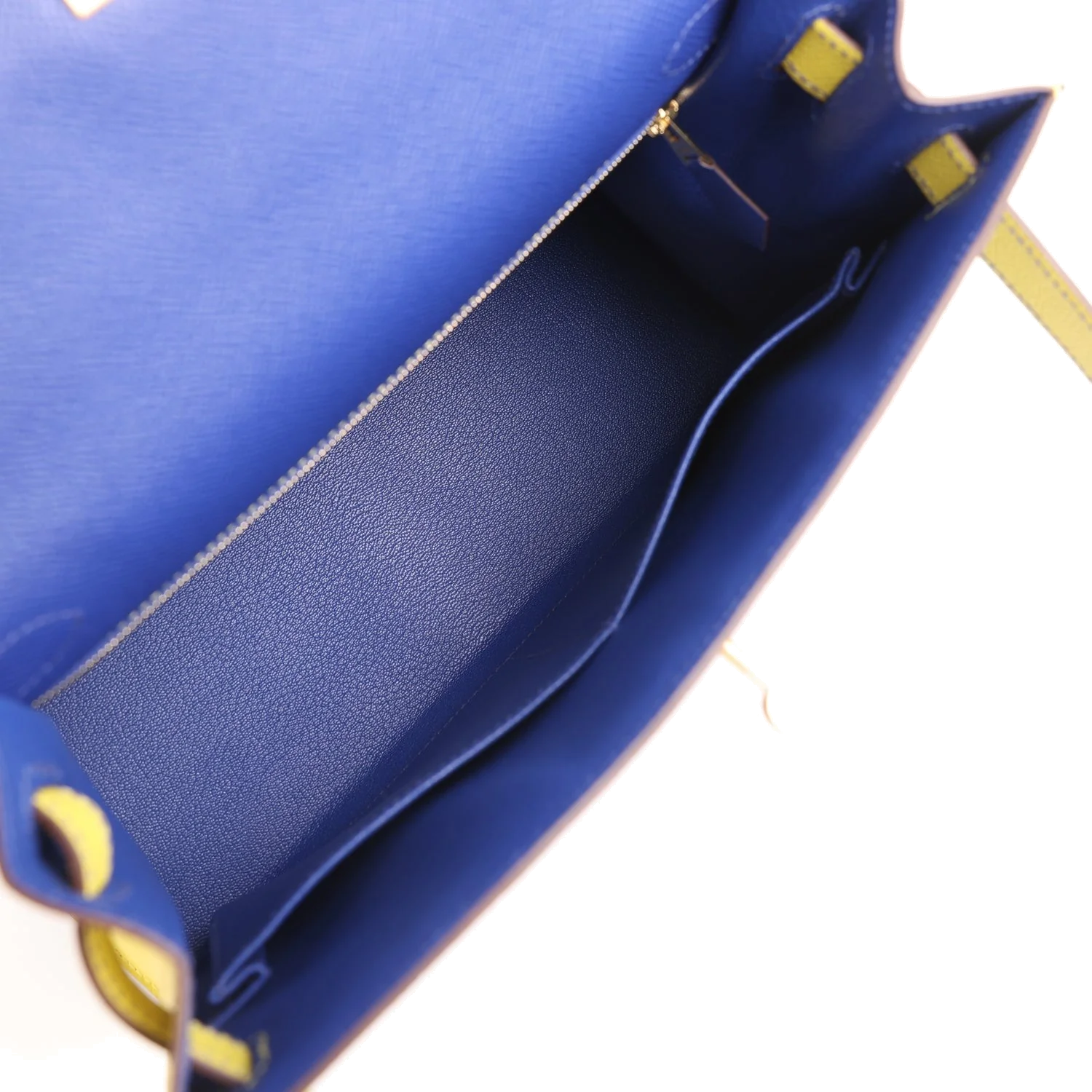Hermes Special Order (HSS) Kelly Sellier 28 Bleu Electric and Lime Epsom Brushed Gold Hardware — фото 8