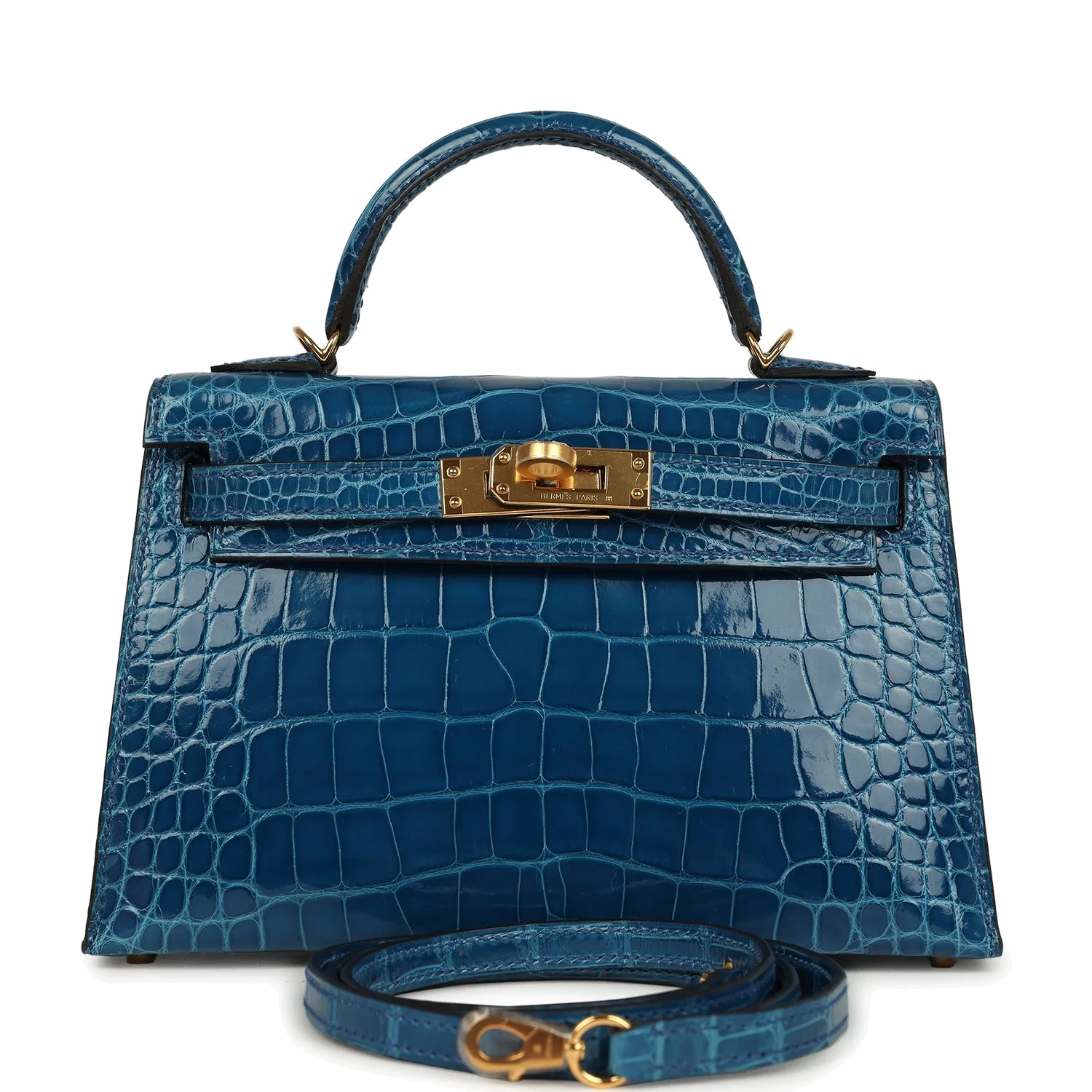 Hermes Kelly Sellier 20 Bleu Mykonos Shiny Alligator Gold Hardware — фото 2