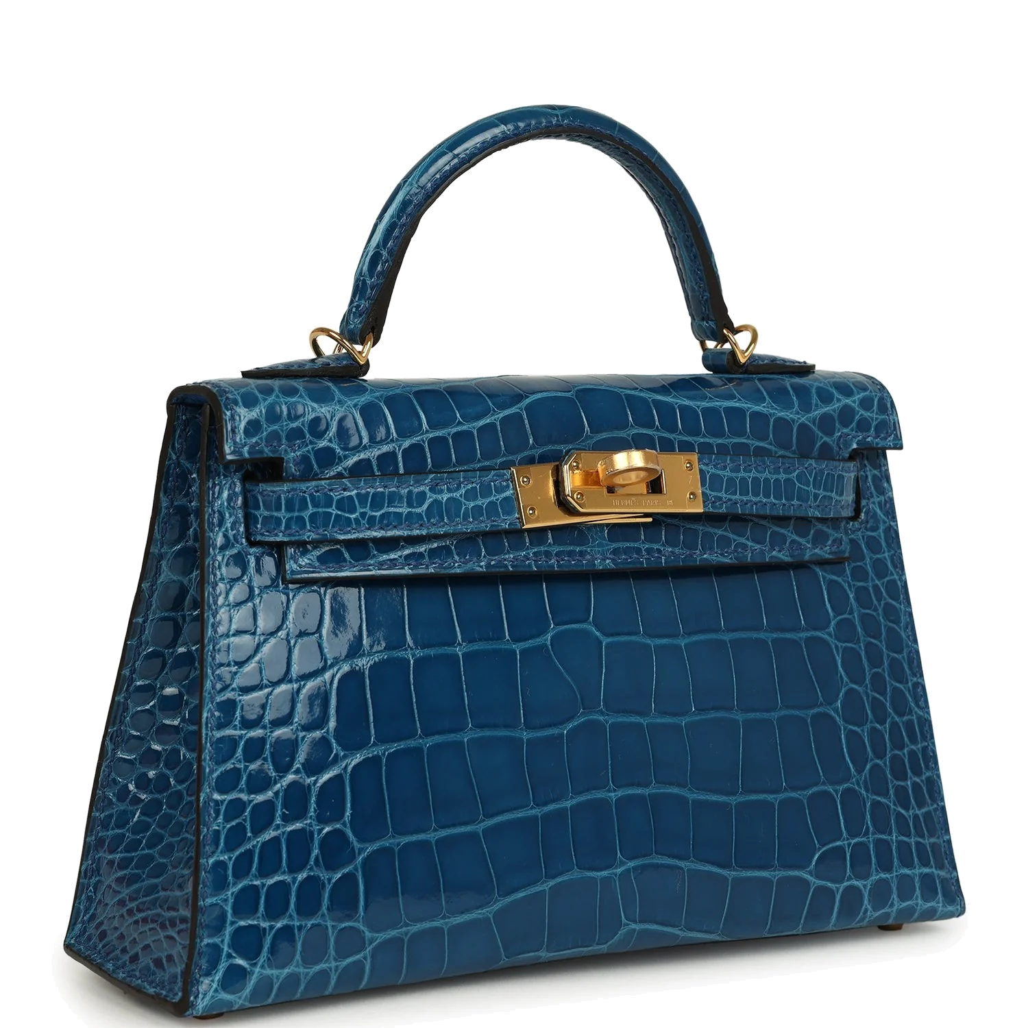 Hermes Kelly Sellier 20 Bleu Mykonos Shiny Alligator Gold Hardware — фото 3